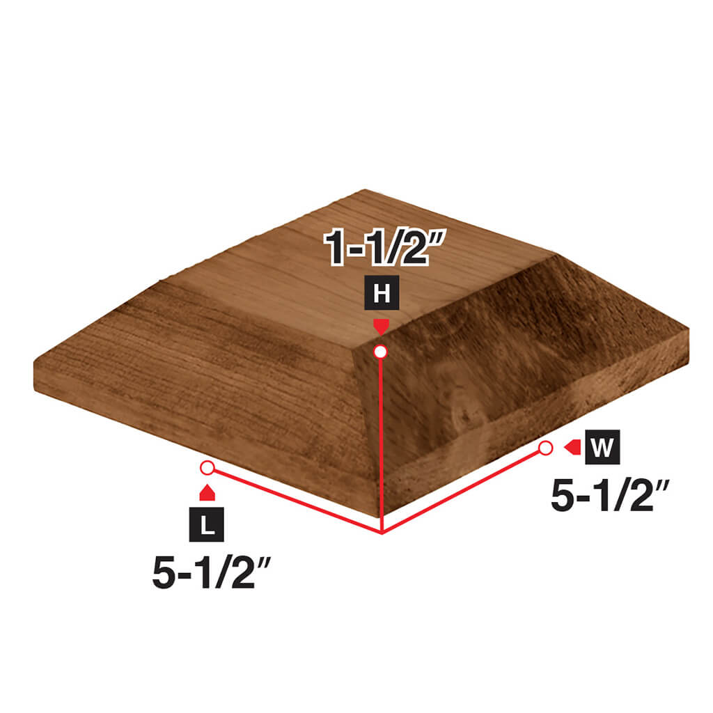 5 1/2 x 1 1/2 Inch Brown Pressure Treated Wood Beveled Post Cap - Perfect for Fence, Deck & Mailbox Post Protection