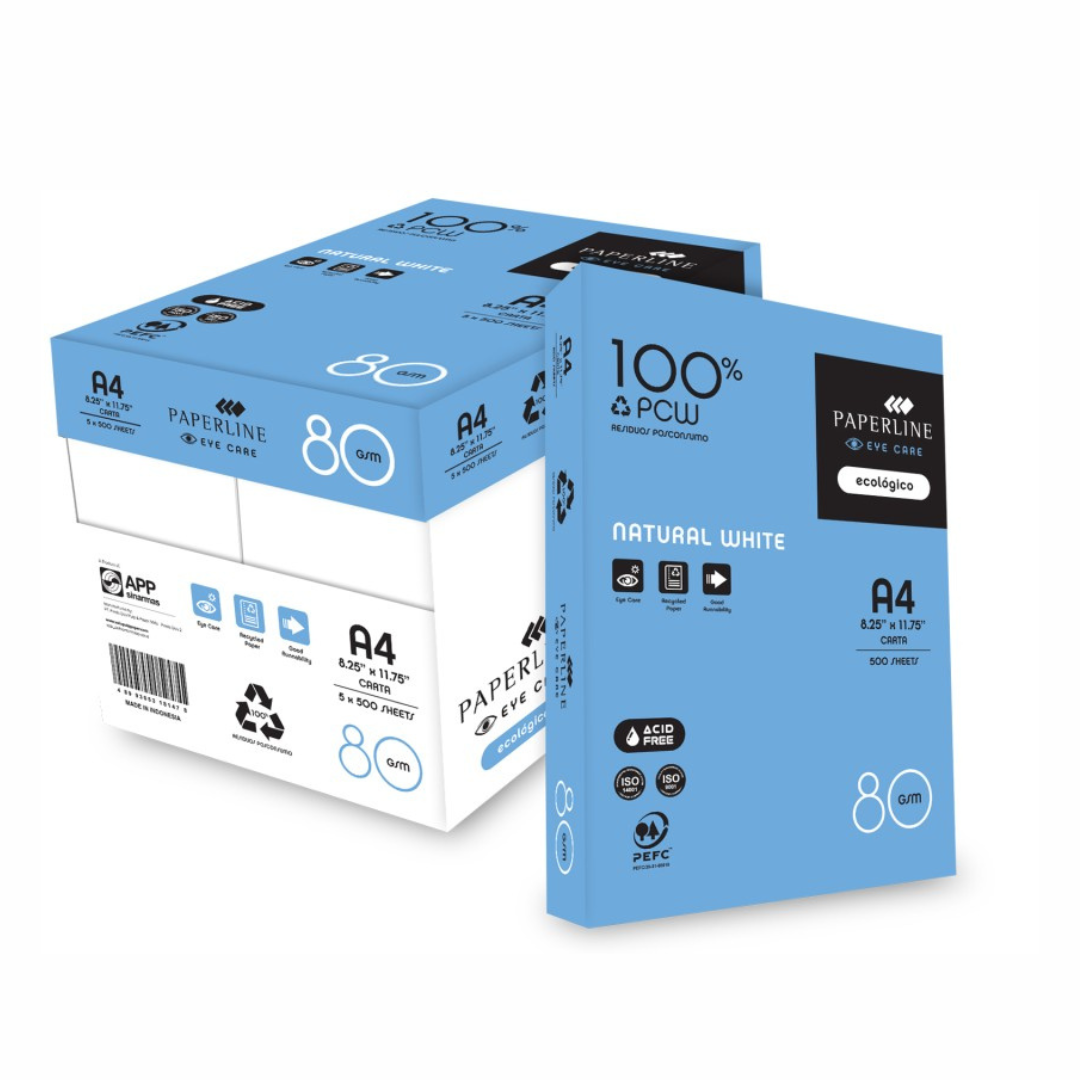 Premium Paperline 100% Recycled A4 Copy Paper - 80gsm, White, 500 Sheets per Ream (5 Reams/Box) - Eco-Friendly Office & School Supplies for Printing, Copying & Note-Taking
