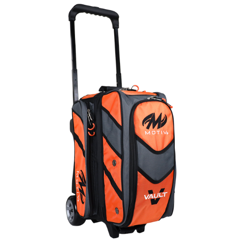 Motiv Vault 2 Ball Roller Bowling Bag in Tangerine - Durable 2-Ball Bowling Tote with Wheels for League Play & Tournament Travel