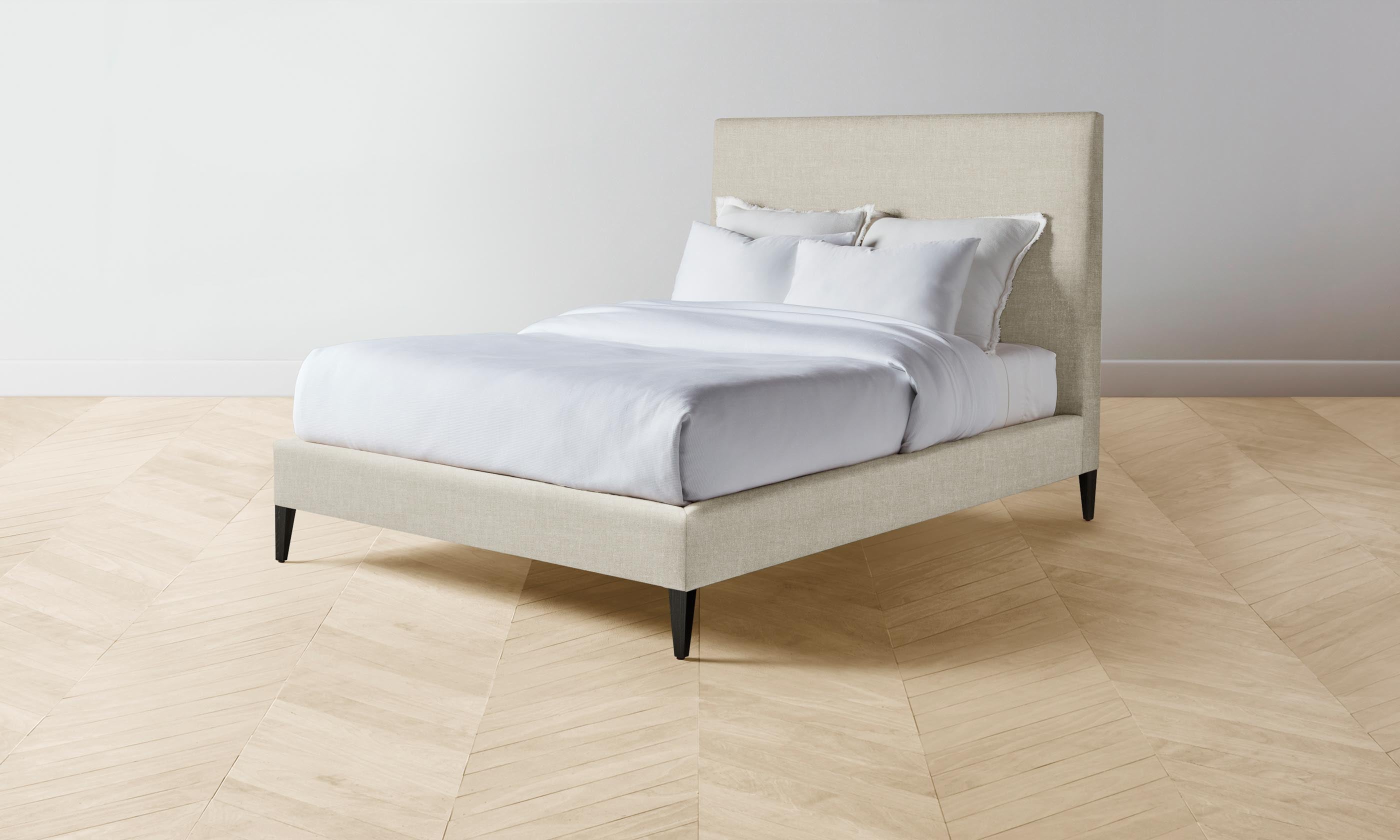 The Essex Bed - Heritage Belgian Linen Upholstered Alder Wood Bed Frame | Luxury Bedroom Furniture for Modern & Farmhouse Style Homes