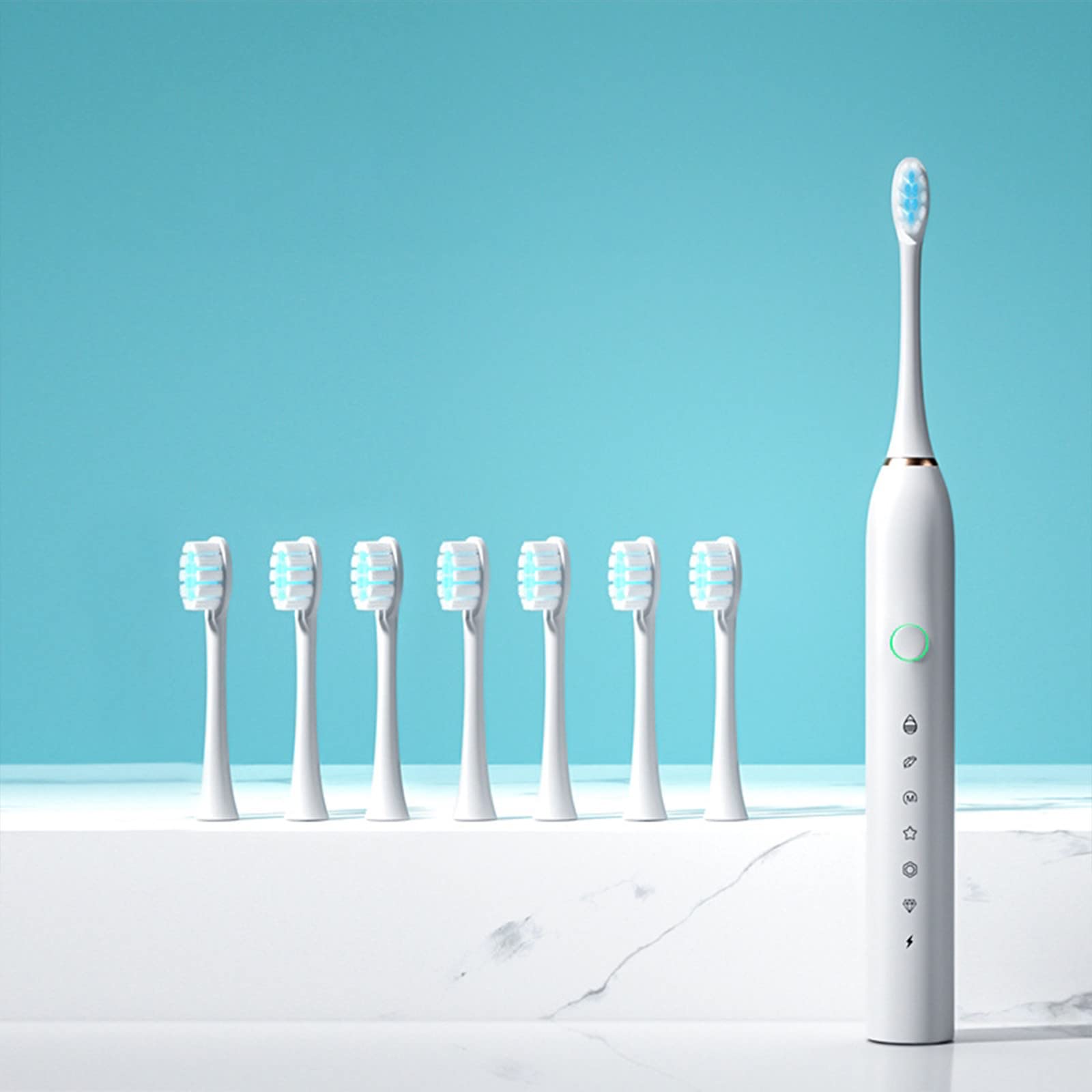 Best Electric Toothbrush with 8 Brush Heads - Smart 6-Speed Timer, IPX7 Waterproof, Rechargeable (White) - Perfect for Travel, Home & Family Oral Care