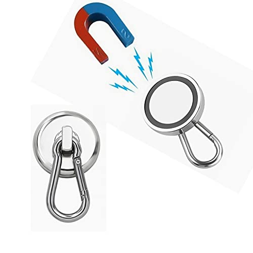 SHANGHUI 50LBS Heavy Duty Neodymium Magnetic Hook with Rotating Carabiner - Strong Spring Hook for Hanging Bags, Kitchen, Garage, Cruise Ship - Indoor/Outdoor Use (2 Pack)