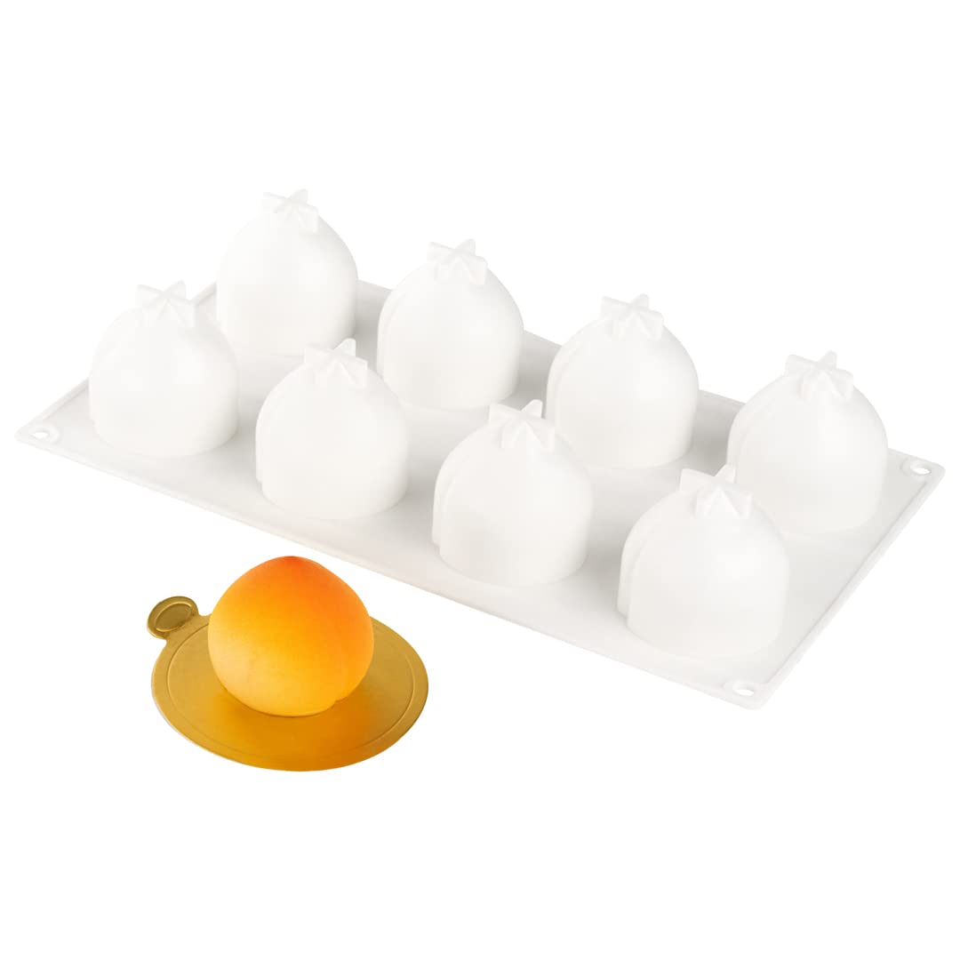 Restaurantware Pastry Tek Silicone Peach Baking Mold - 8-Cavity Silicone Mold for Cakes, Candies, Chocolates - 10-Pack - Perfect for Bakeries, Home Baking, and Party Desserts