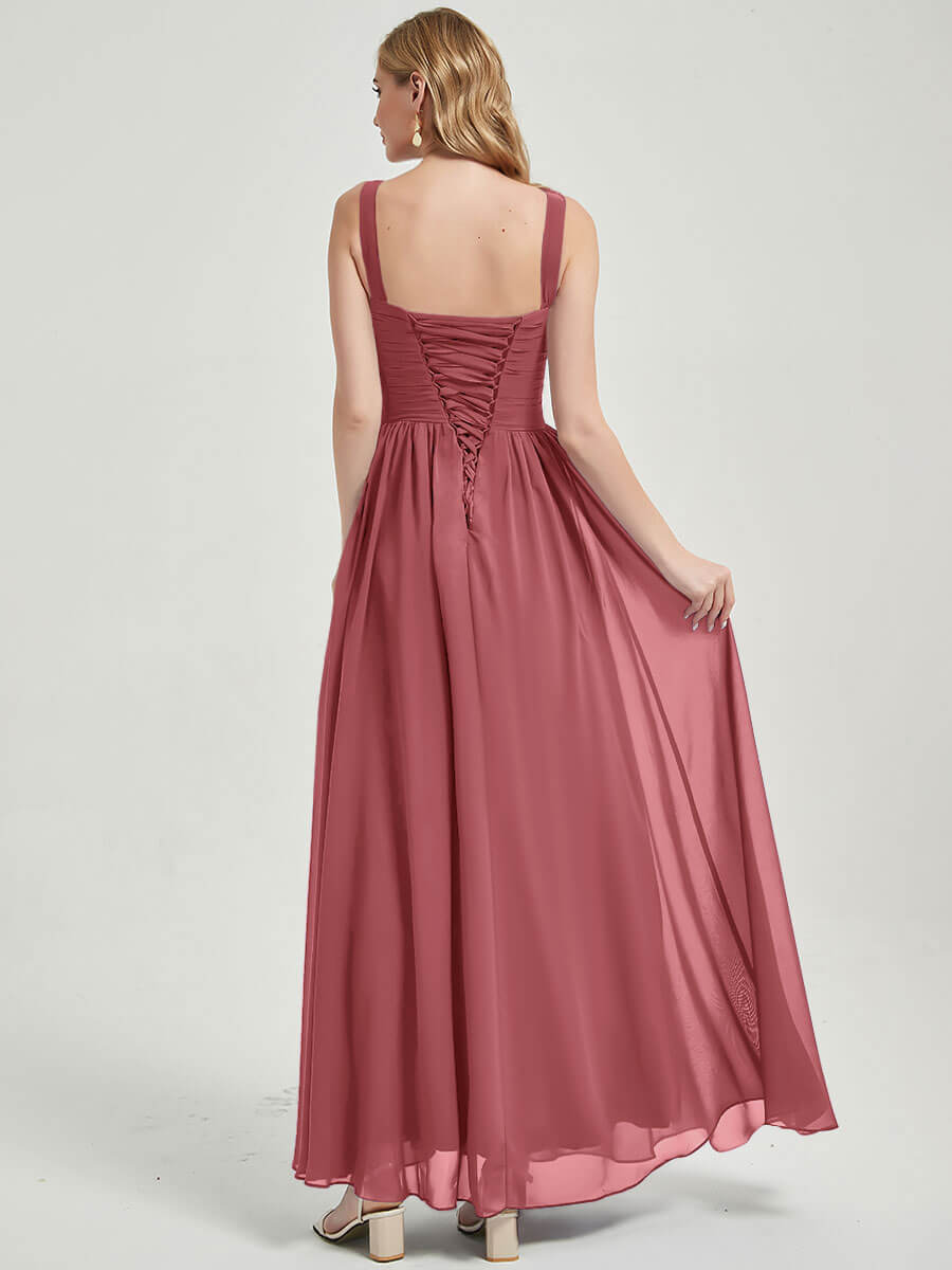 Elegant Desert Rose Wide Straps Sleeveless V-Neck Pleated Bridesmaid Dress - Perfect for Weddings, Formal Events & Special Occasions