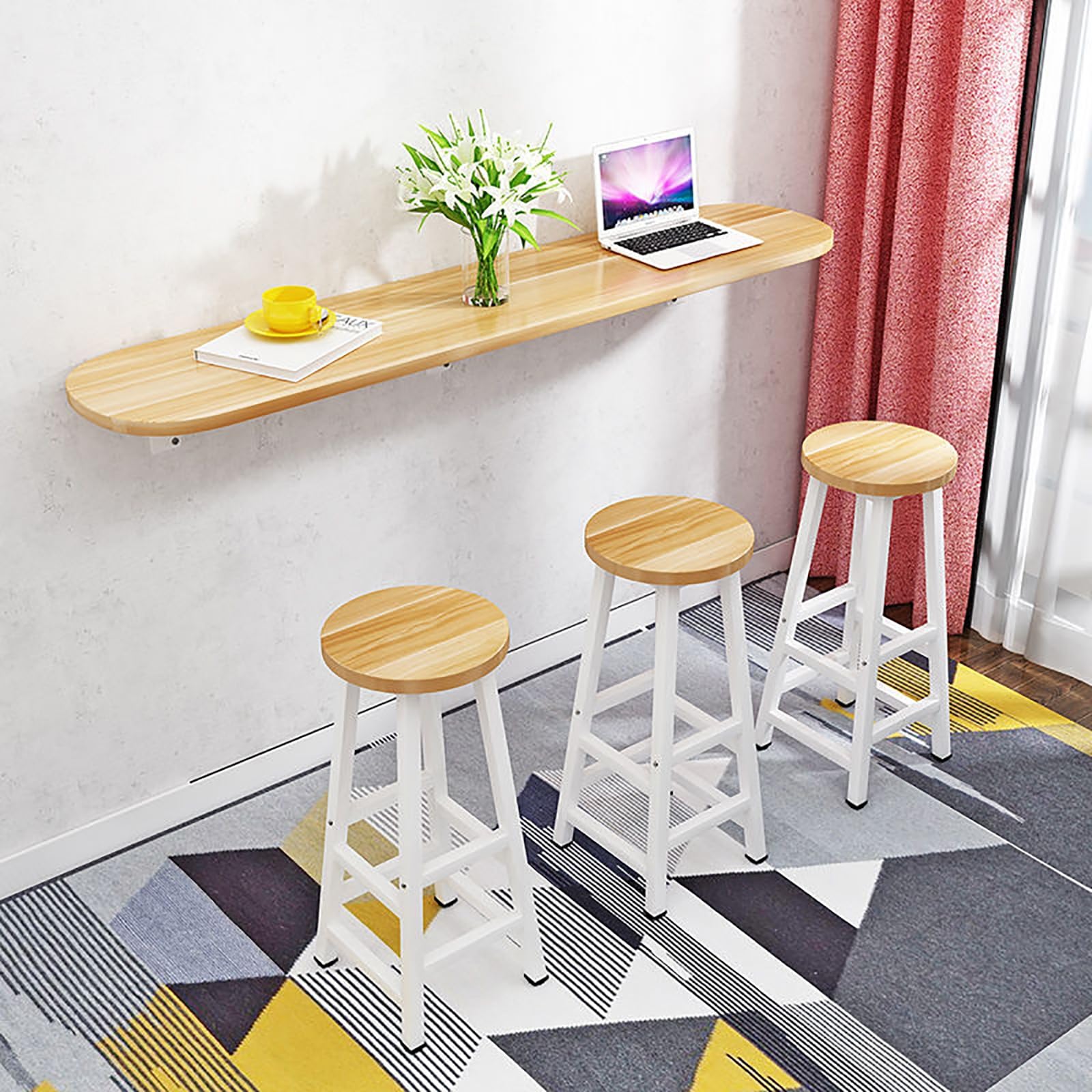 KEPMOGOH Wall Mounted Folding Desk - Space Saving Floating Laptop Table (120cm/47in, Color C) - Perfect for Small Apartments, Home Offices & Dorm Rooms
