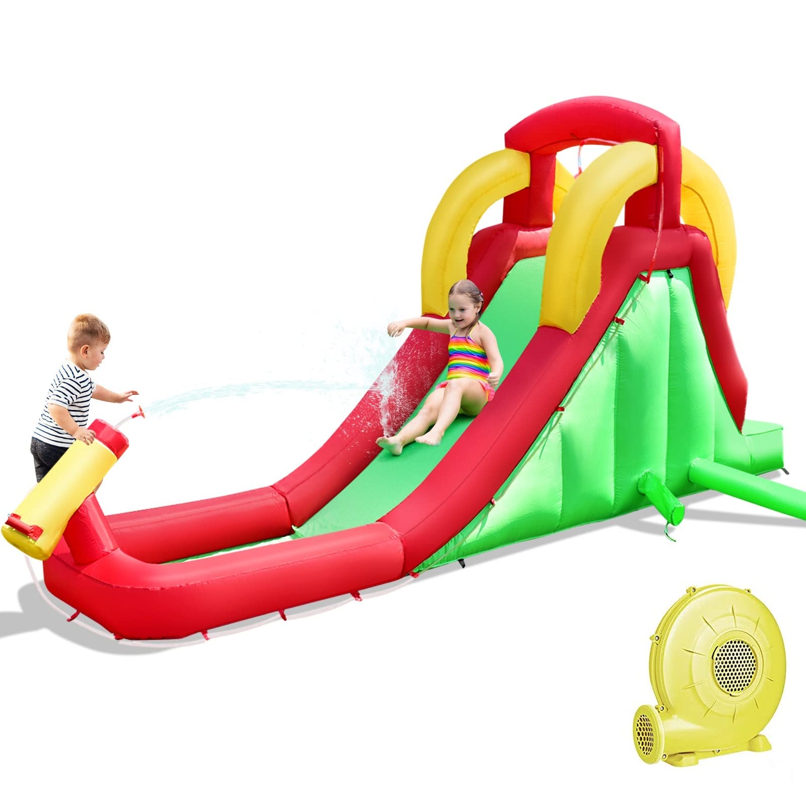 **Costzon Inflatable Water Slide for Kids - Compact Backyard Water Park with Long Slide, Splash Pool & Climbing Wall | 350W Blower Included | Outdoor Summer Party, Birthday Gifts & Family Fun**