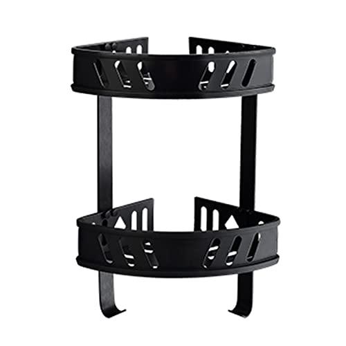 2-Tier Floating Bathroom Shelf with Towel Hook - Brushed Black Metal Corner Shelf for Shower & Wall Mount - Space-Saving Storage for Toiletries, Soaps & Towels - Perfect for Small Bathrooms, Showers & Vanity Areas