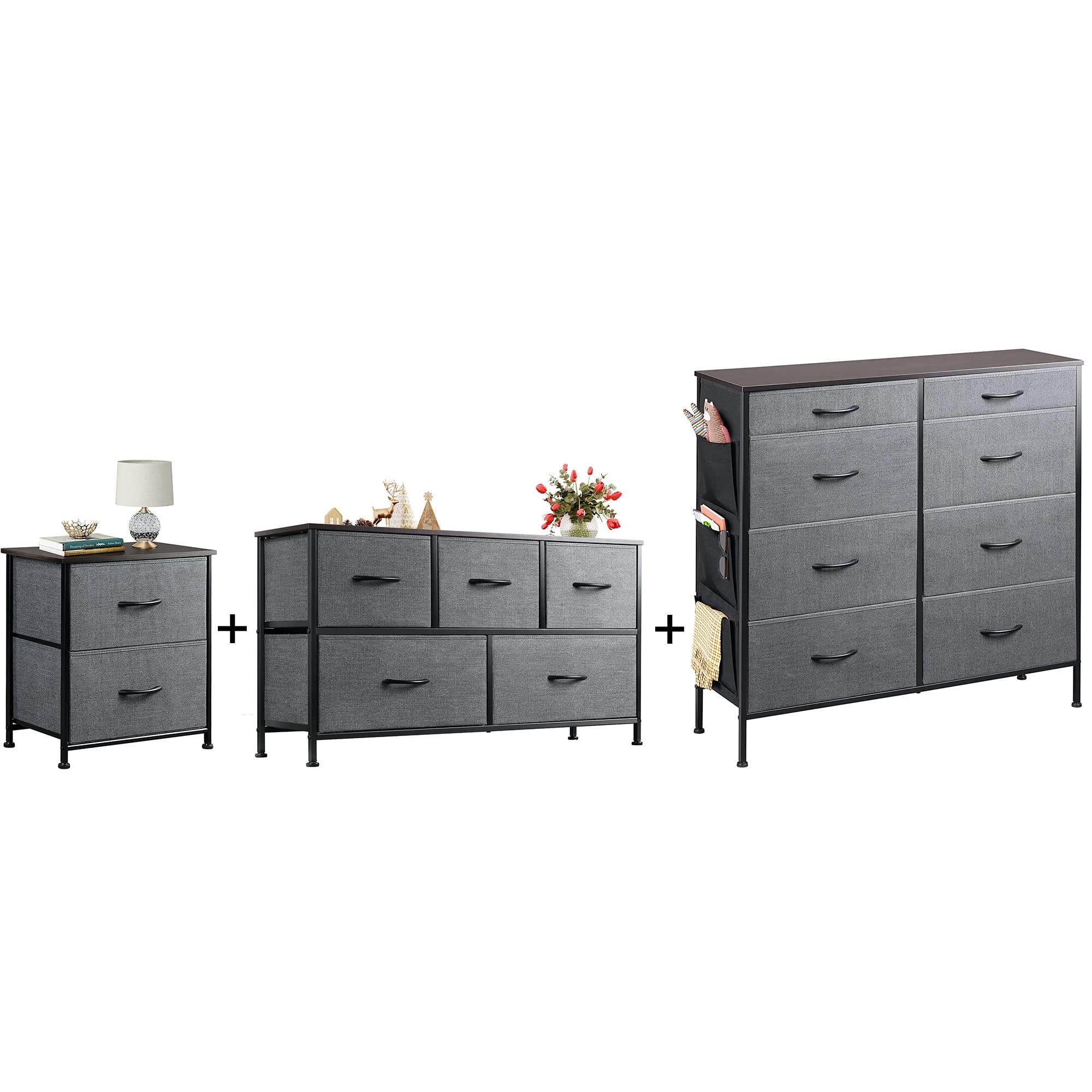 WLIVE 2-Drawer Nightstand & 5/8-Drawer Dresser Set - Fabric Storage Tower Organizer with Textured Bins for Bedroom, Nursery, Closet - Perfect for Small Space Organization & Home Decor