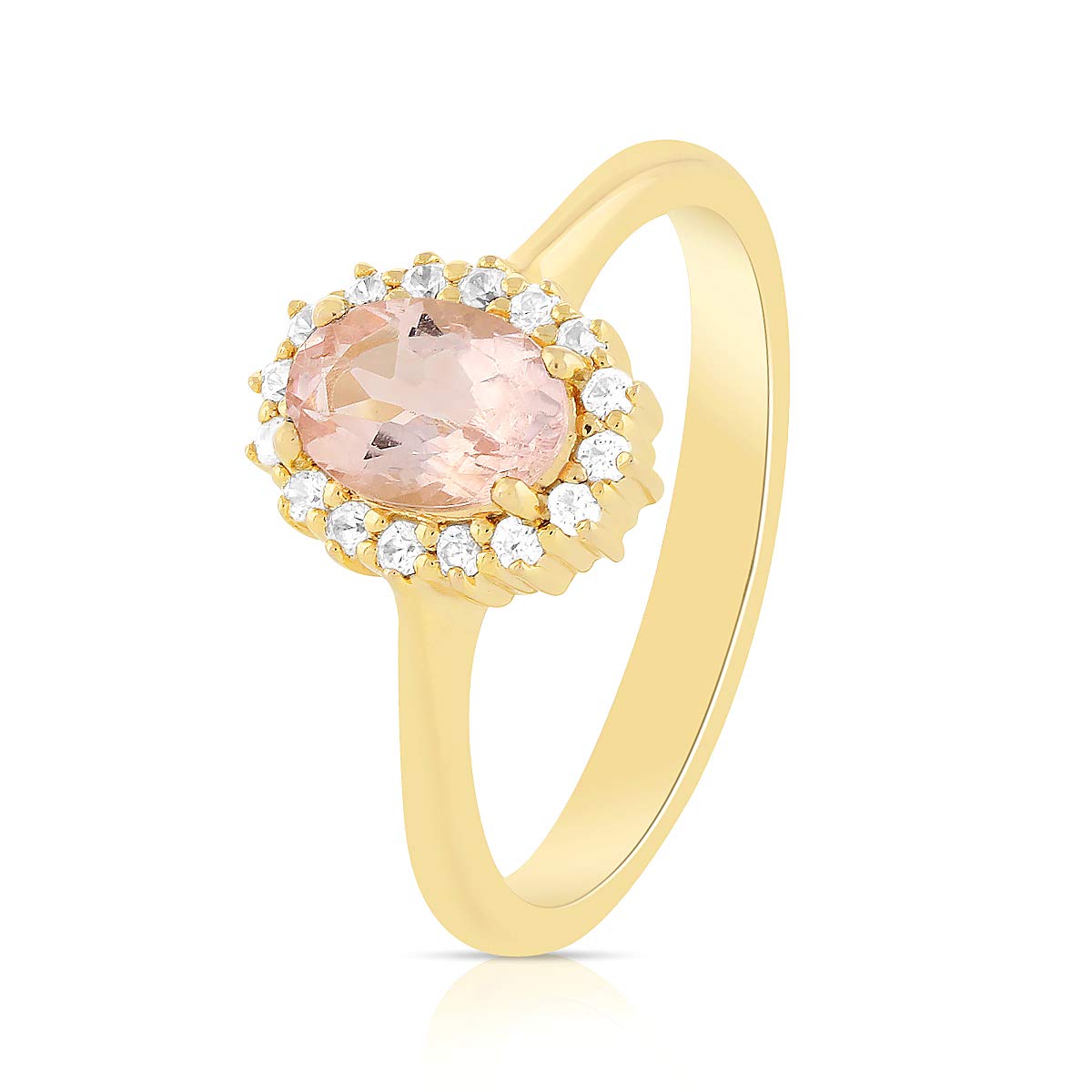 925 Sterling Silver Halo Ring for Women - Morganite & White Zircon Gemstone Jewelry | Elegant Gift for Anniversary, Engagement & Special Occasions