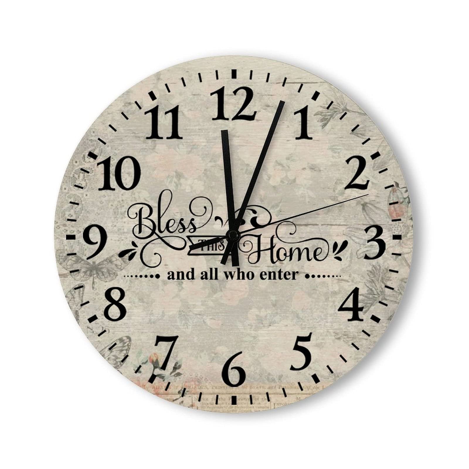 15 Inch Wooden Wall Clock - Silent Non-Ticking Battery Operated Rustic Home Decor with 