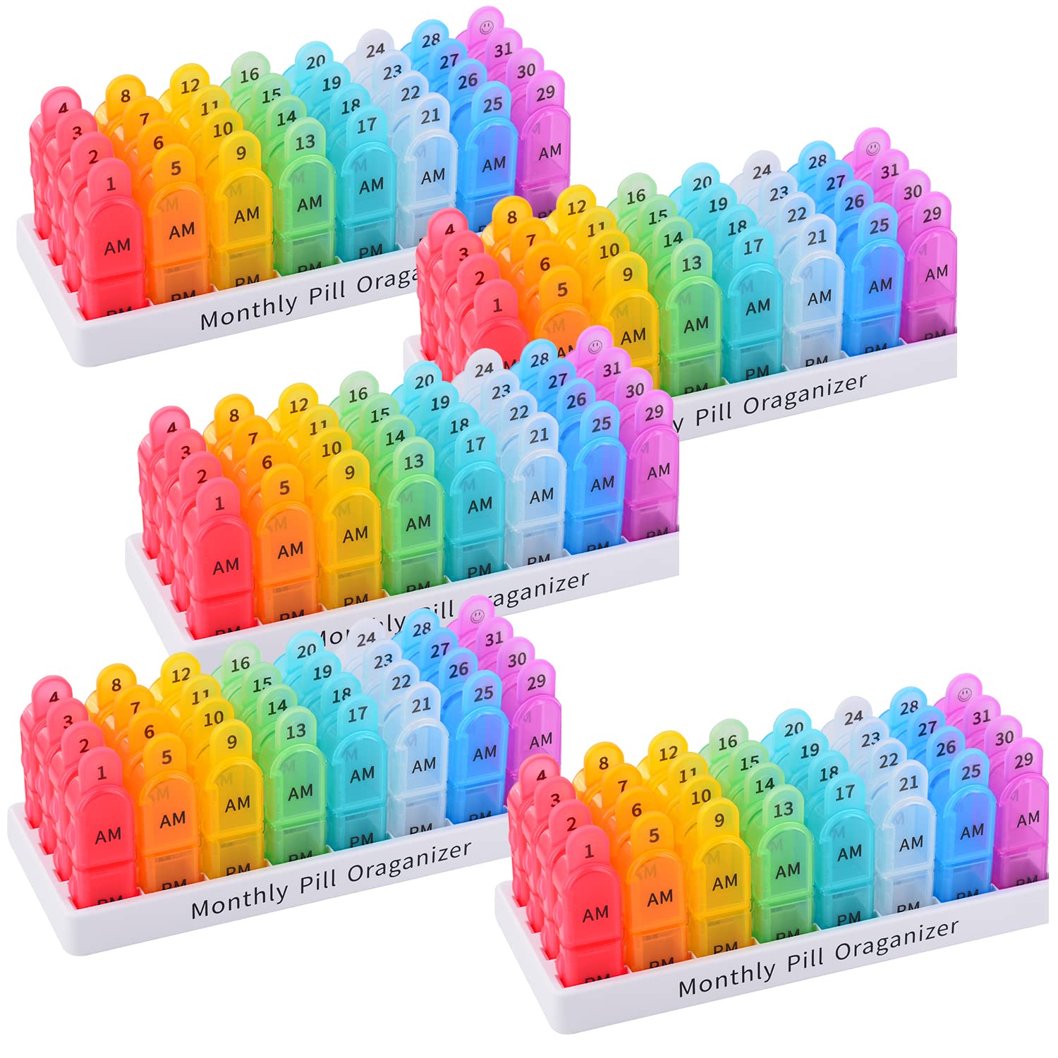 Greencycle 30-Day 4-Week Pill Organizer - Moisture-Proof Daily Medicine Box with 2 Times/Day Compartments for Vitamins, Fish Oil & Supplements (5 Pack) - Perfect for Travel, Home & Office Use