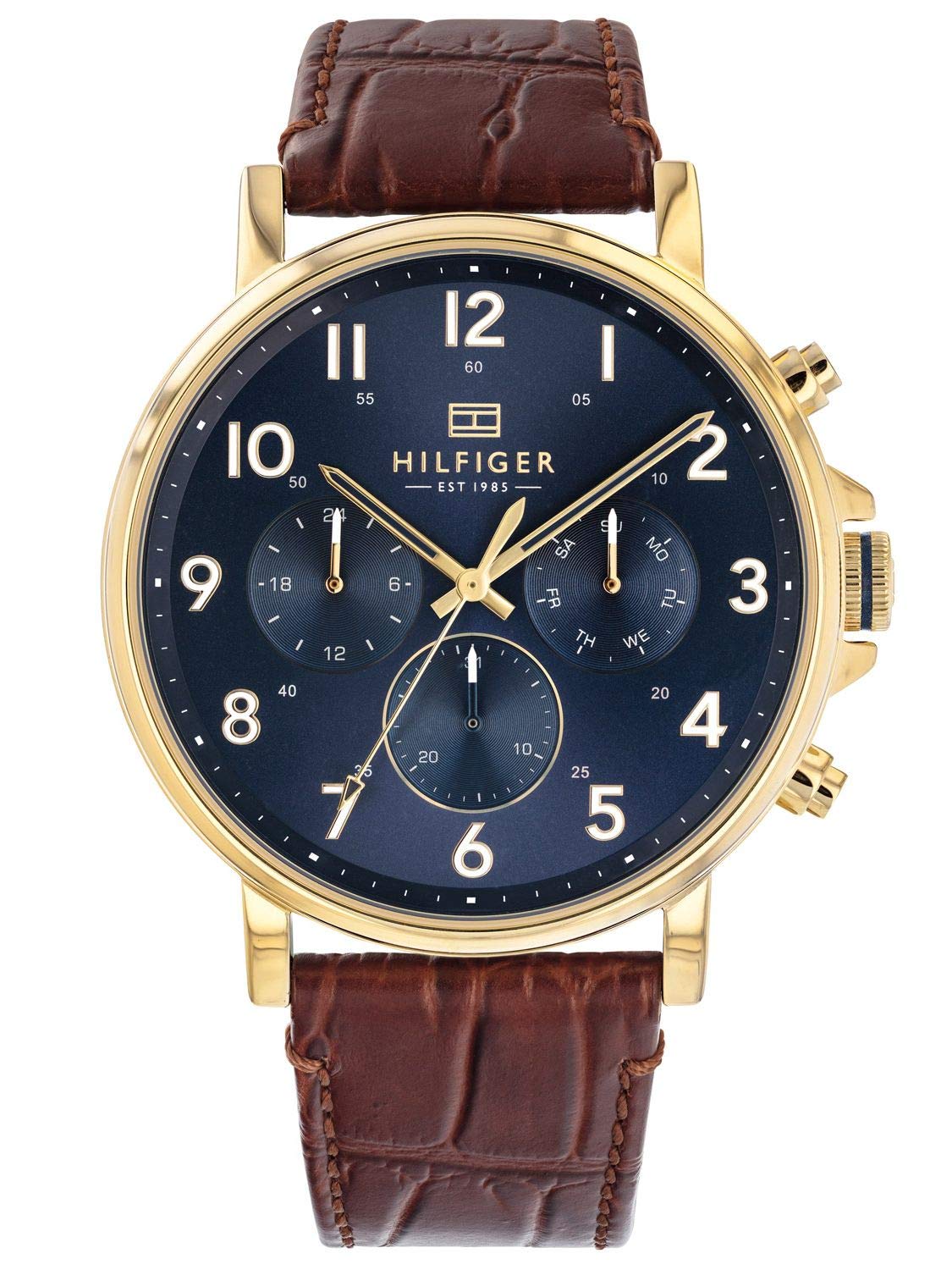 Tommy Hilfiger Men's Brown Leather Strap Watch 1710380 - Classic Analog Quartz Wristwatch for Business, Casual & Formal Occasions