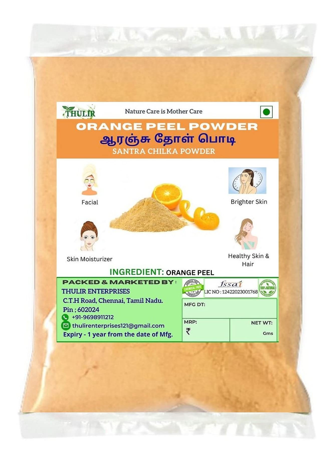 THULIR Orange Peel Powder for Glowing Skin (2x100g) | Natural Face Mask & Exfoliator | Citrus Aurantium Extract | Santra Chilka Powder Face Pack | Brightening & Anti-Aging Skincare | Perfect for DIY Spa Days & At-Home Beauty Treatments