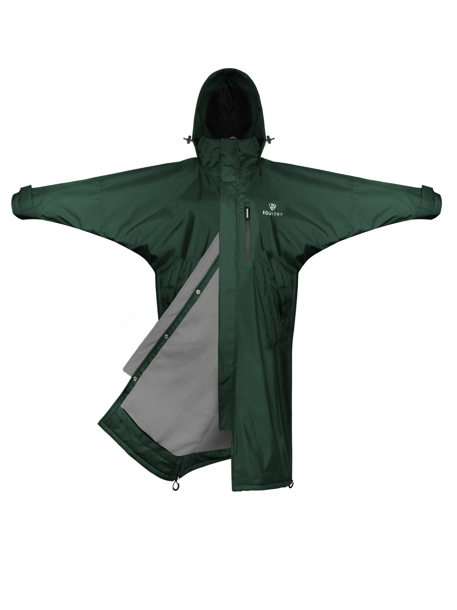 Evolution Men's Thin Fleece Jacket with Stowaway Hood - Black Forest Green/Grey - Lightweight Outdoor Wear for Hiking, Camping & Travel