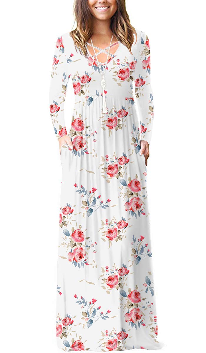 LILBETTER Women's Long Sleeve Loose Plain Maxi Dress with Pockets - Casual Flowy Midi Dress for Everyday Wear, Beach Cover Up & Boho Outfits