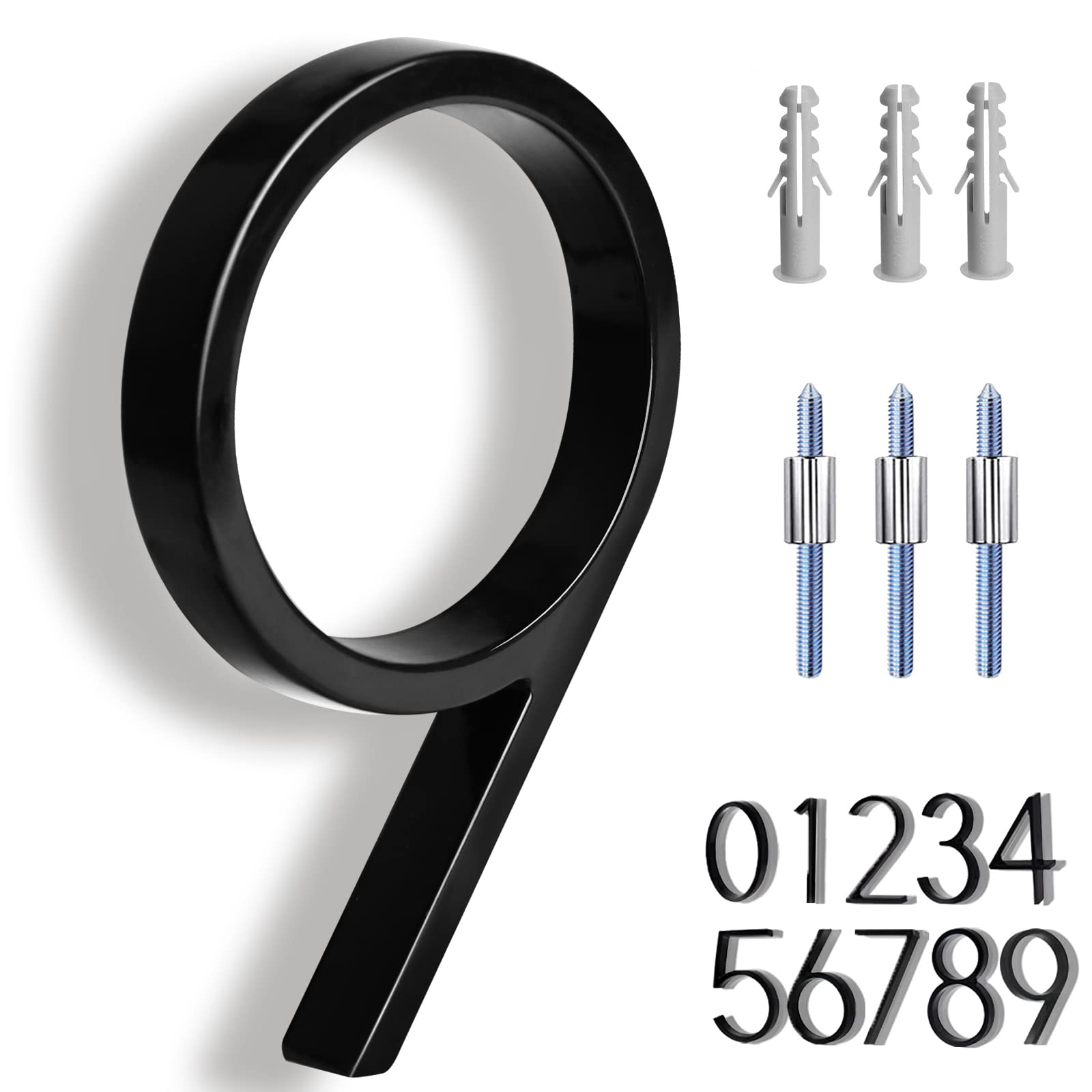 5 Inch Stainless Steel Floating House Numbers - Modern Address Plaque for Outdoor Garden, Door & Mailbox Decor - Durable Weatherproof Numbers for Home (Number 9) | Perfect for Curb Appeal & Package Delivery