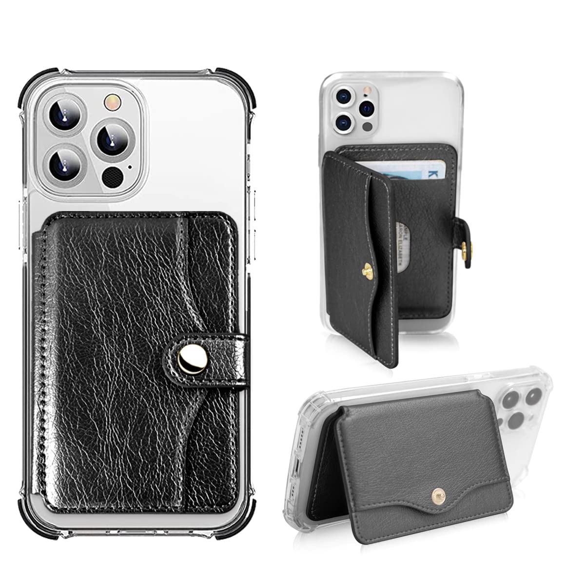 Stick-On Phone Wallet - Slim Credit Card Holder for iPhone & Android, Adhesive Back Phone Card Holder for iPhone 13/12/11 Pro Max, Samsung Galaxy - Perfect for Gym, Travel & Daily Use (Black)