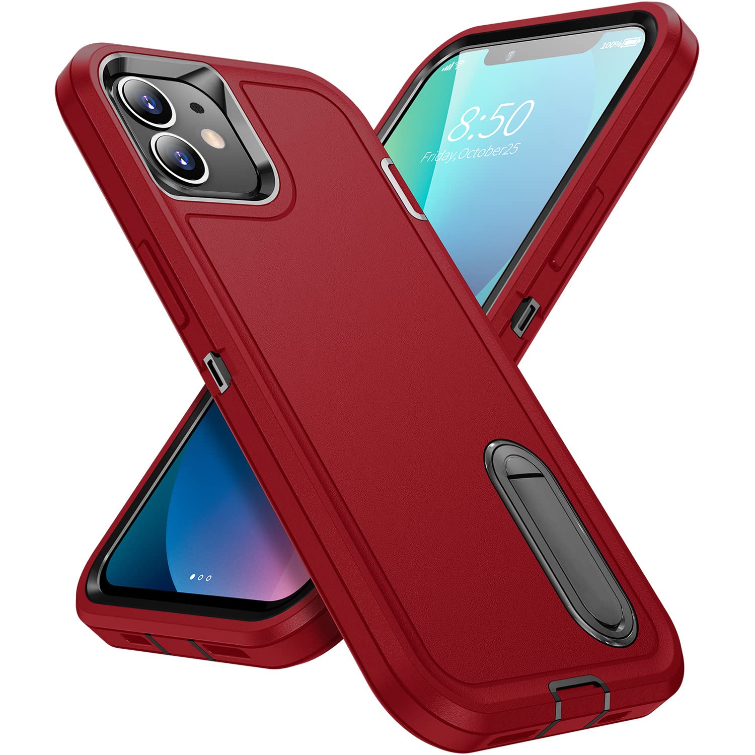 AFARER Shockproof iPhone 11 Case with Kickstand - Military Grade Drop Protection, 3-Layer Heavy Duty Phone Cover, Dustproof Design (Red/Black) - Perfect for Outdoor Activities, Travel & Daily Protection