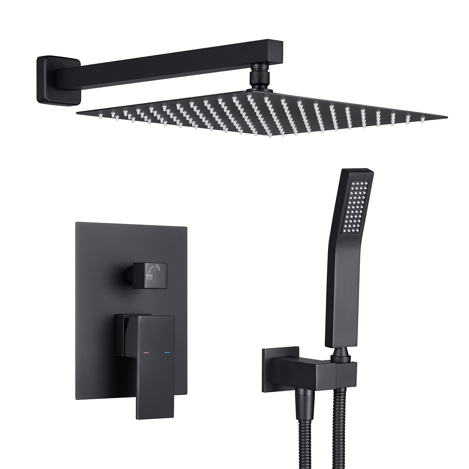 Artiqua 12 Inch Black Rain Shower System - Wall Mount Bathroom Faucet Combo with Rainfall Shower Head & Handheld Shower for Luxurious Spa Experience (Perfect for Master Bathrooms & Modern Home Renovations)