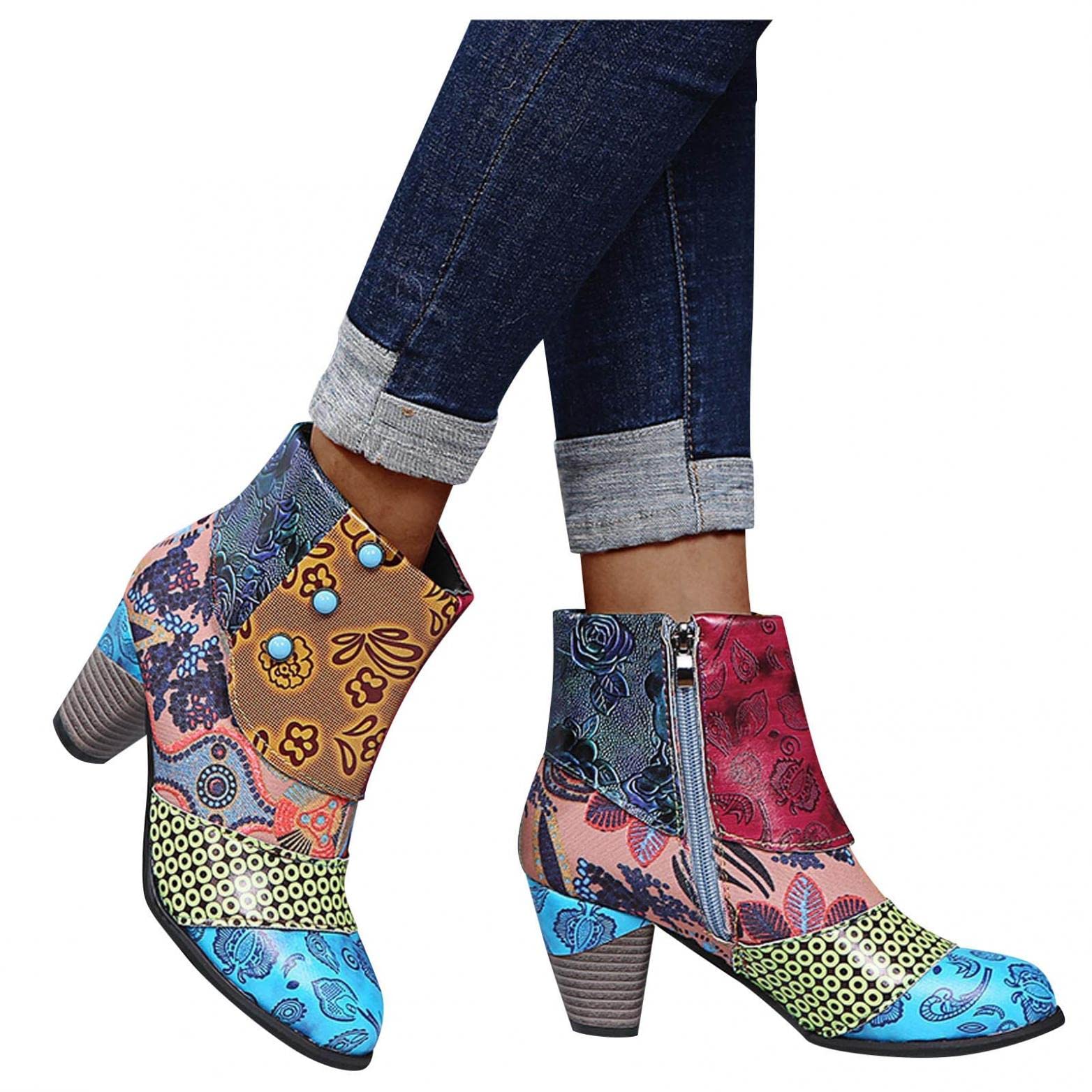 NOLDARES Women's Western Cowboy Boots Low Heel Ankle Booties with V-Cut Design - Comfortable Wedge Heel for Fall Fashion, Country Style & Casual Outfits