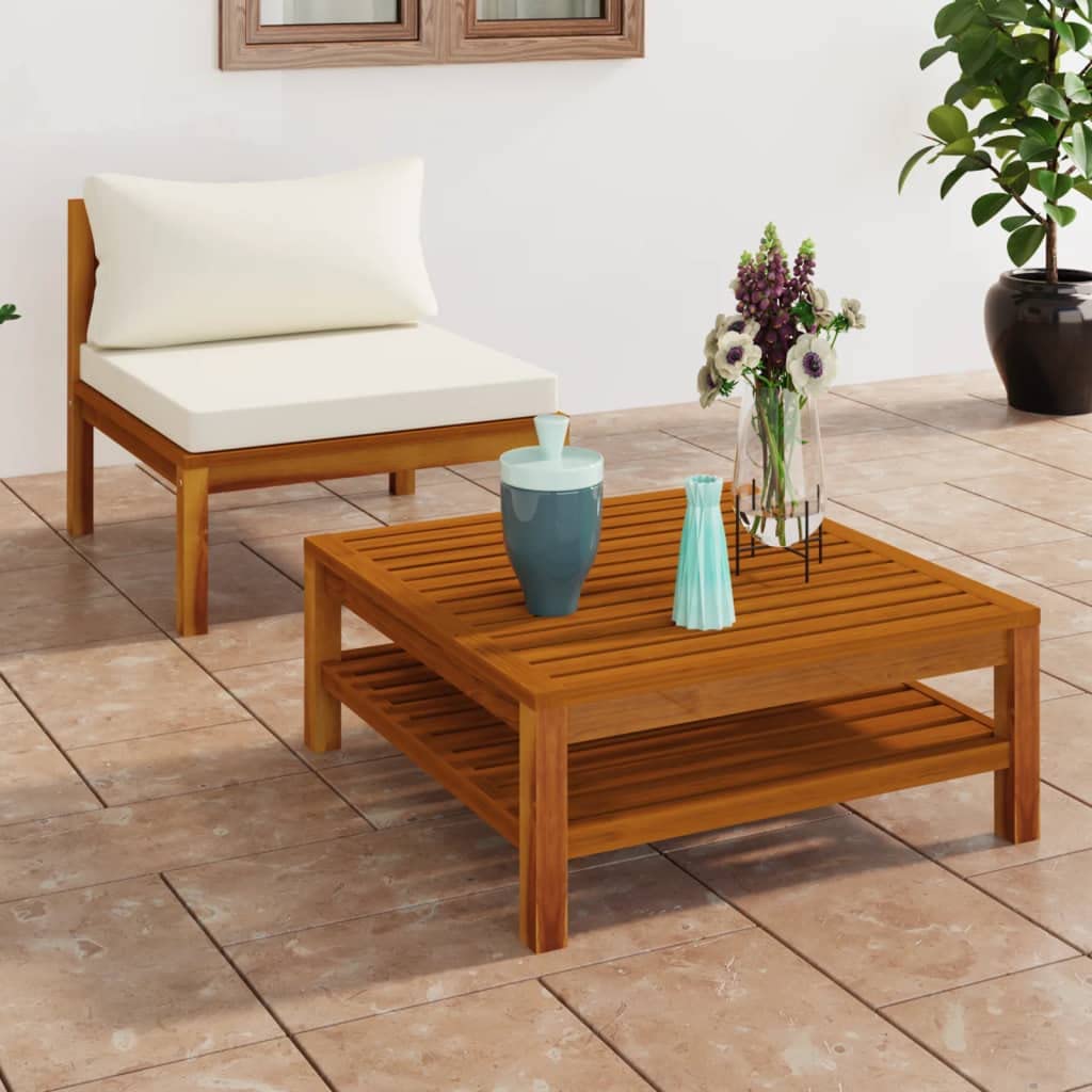 2-Piece Patio Sofa Set with Cream White Cushions, Outdoor Sectional Sofa Couch Set, Acacia Wood Furniture for Front Porch, Backyard, Balcony - Comfortable & Durable Outdoor Seating for Relaxing & Entertaining