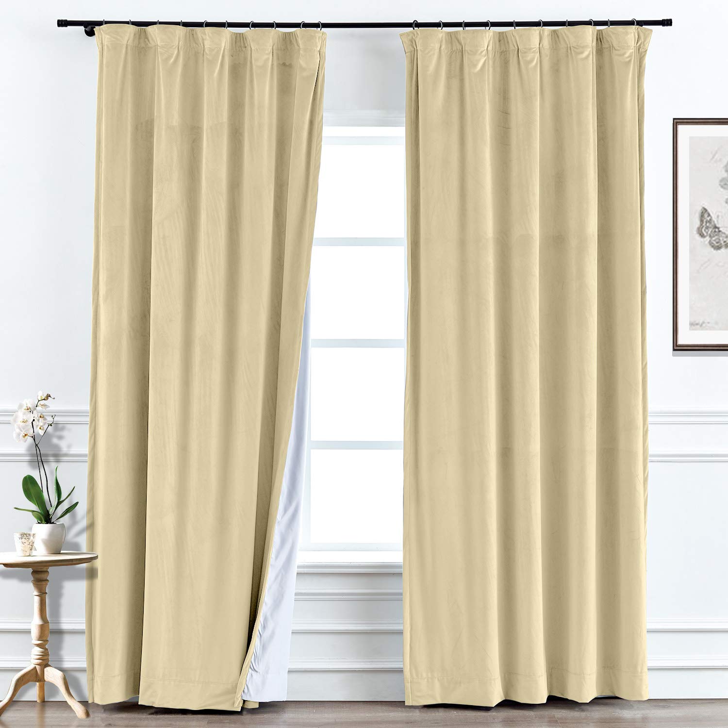 Premium Blackout Curtains for Bedroom - Thermal Insulated Velvet Window Drapes with Flat Hooks (50x84 Inch, Cream, 1 Panel) - Perfect for Light Blocking, Noise Reduction & Energy Saving in Home, Office or Nursery