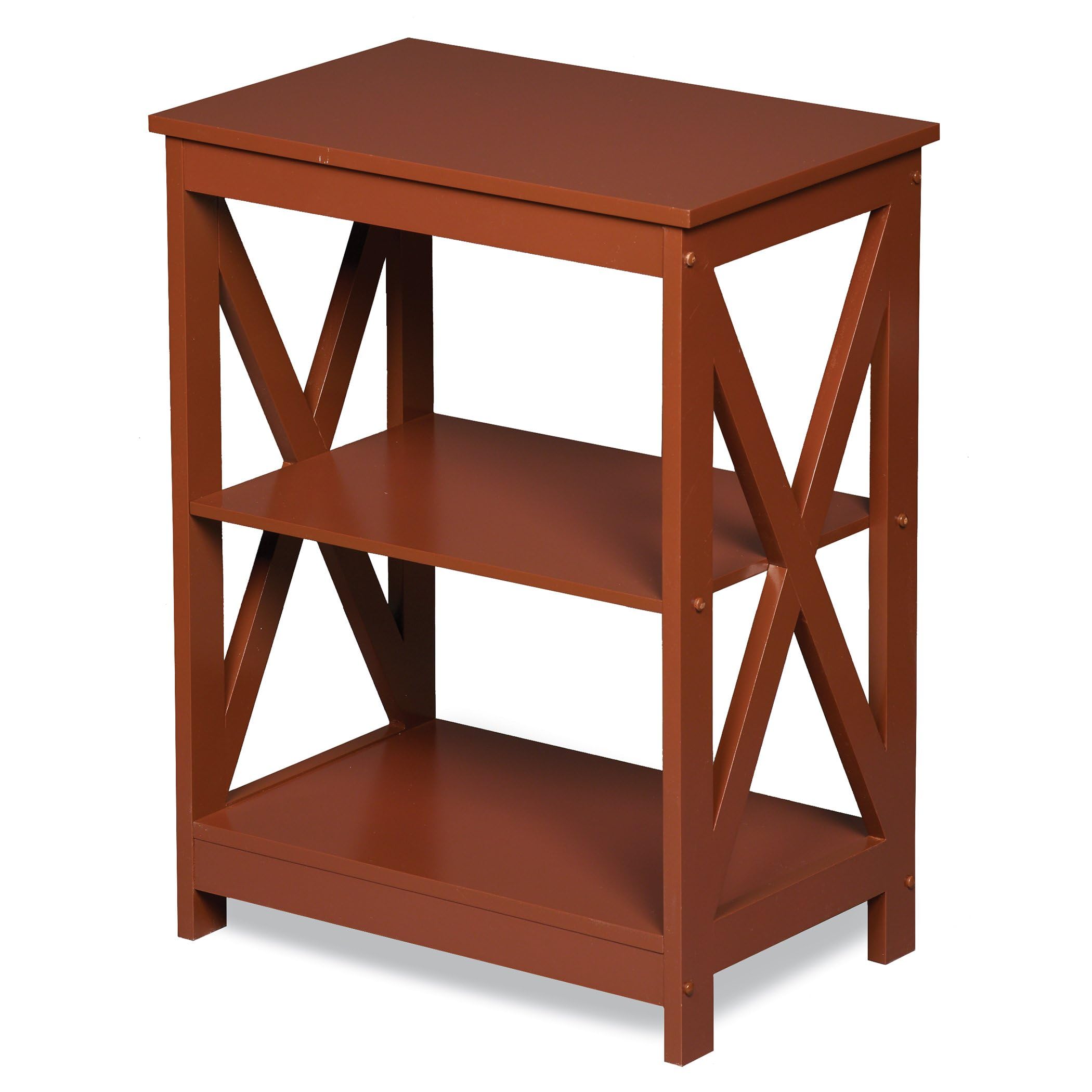 Rich Walnut Wood Side Table with 2 Storage Shelves - Rustic End Table for Living Room, Bedroom, or Office - Perfect for Storing Books, Decor & Essentials