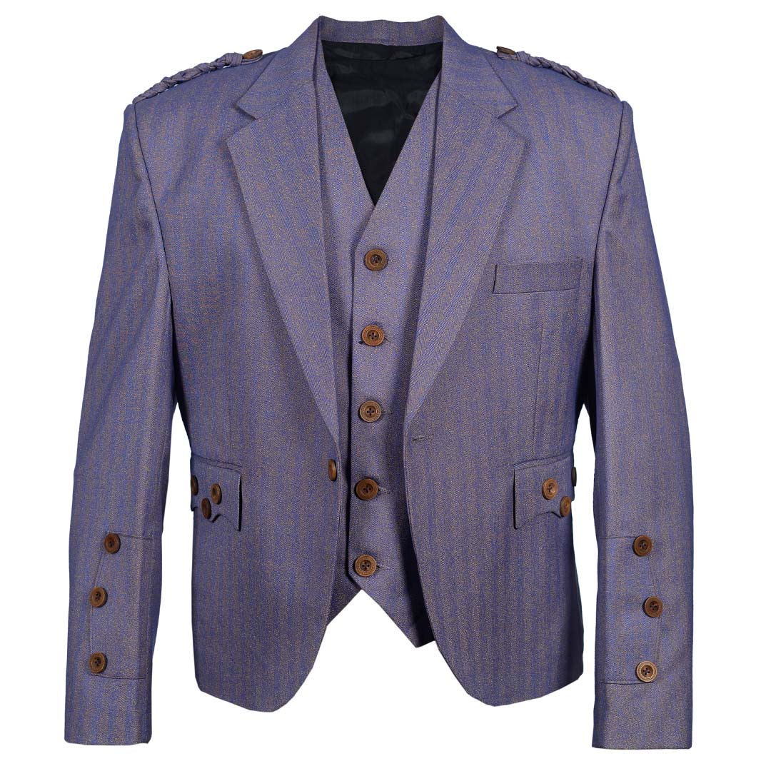 Premium Argyll Jacket with Waistcoat - Purple & Gold Serge Wool Blazer for Men | Formal Scottish Highland Wear for Weddings, Parties & Special Occasions