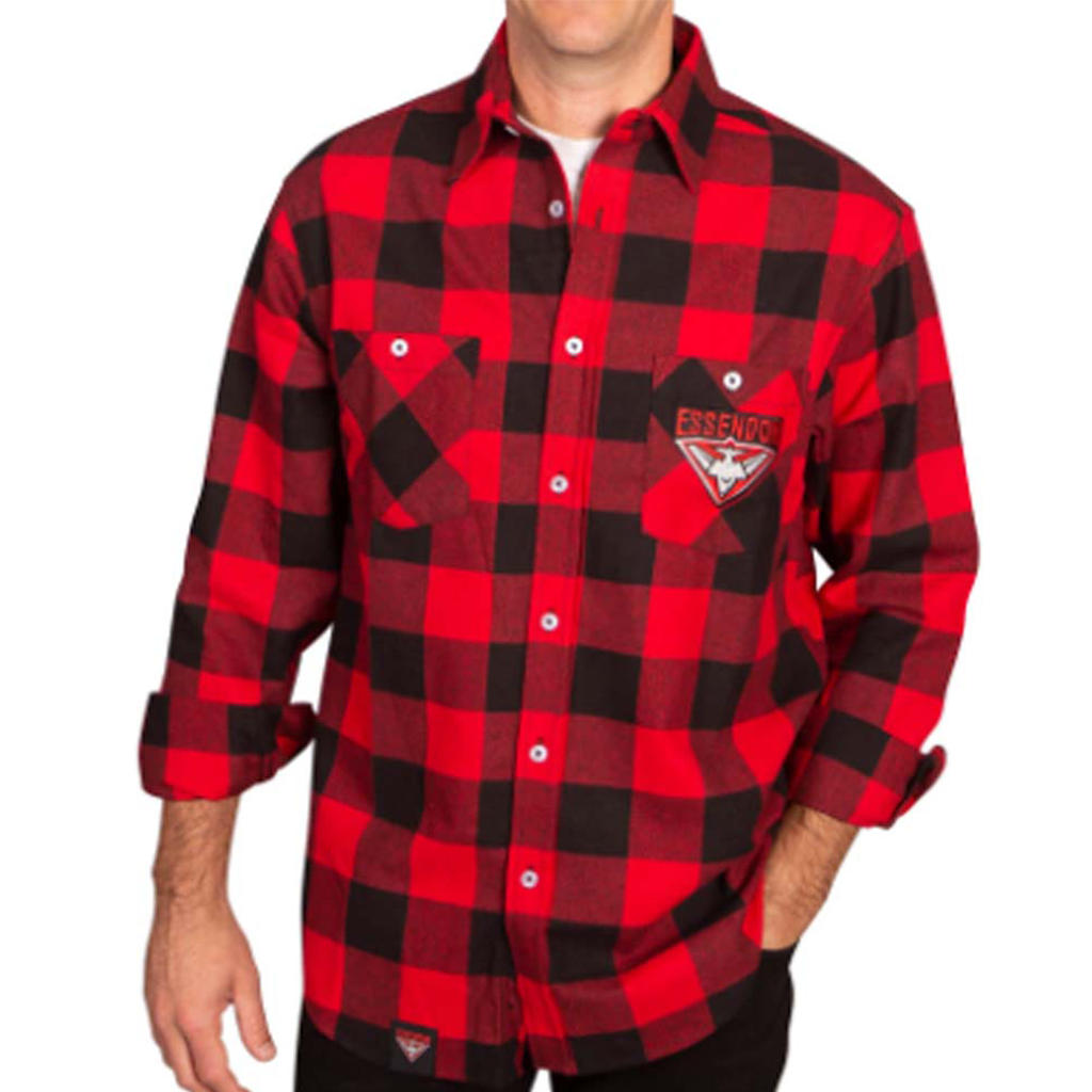 Essendon Bombers Axeman Flannel Shirt - Men's Casual Plaid Button-Up Shirt for Football Fans | Perfect for Game Day, Tailgating & Everyday Wear