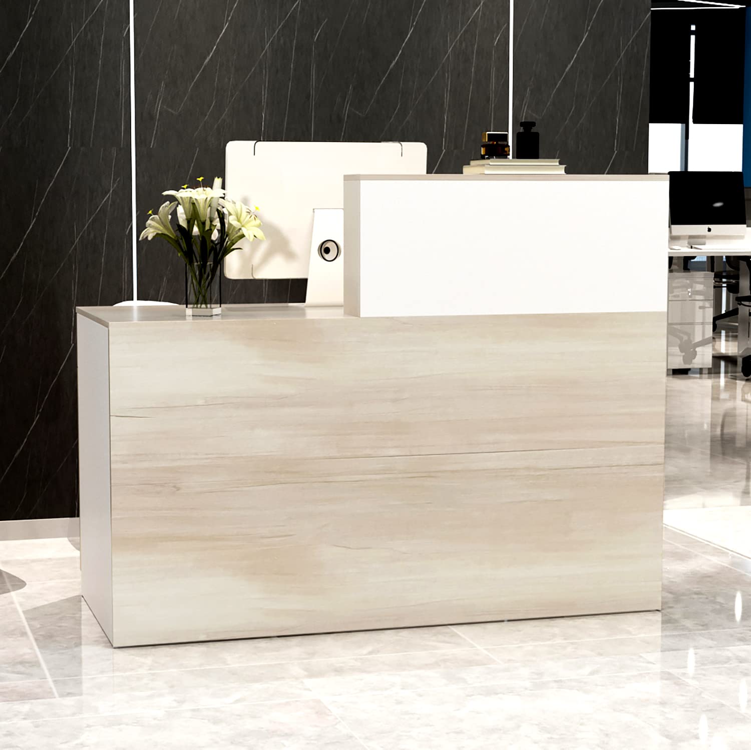 Oak Reception Desk with Lockable Drawer & Open Shelf - Wooden Office Front Counter Desk for Reception Room | Perfect for Corporate Lobbies, Hotel Front Desks & Clinic Waiting Areas