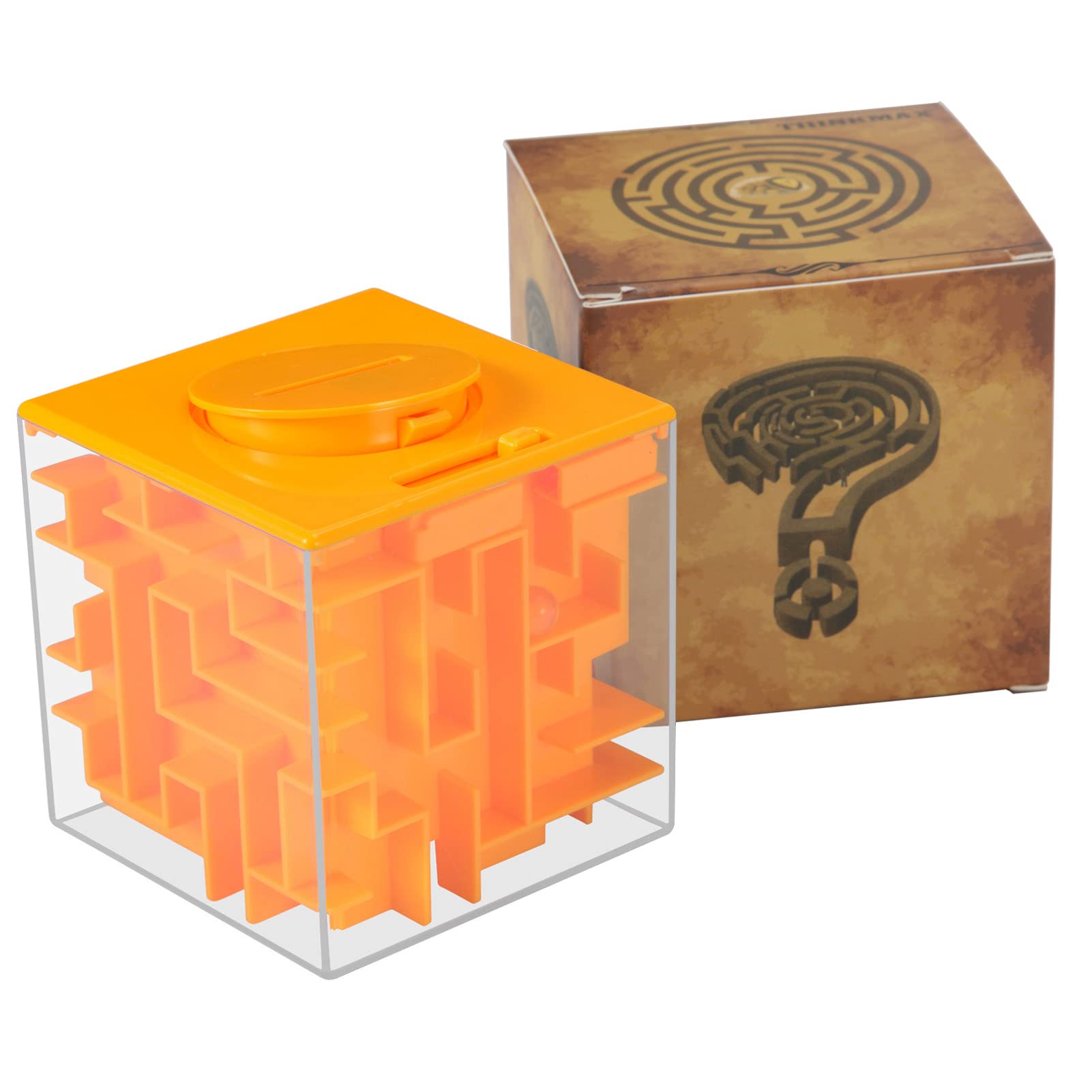 ThinkMax Money Maze Puzzle Box for Kids & Adults - Fun Brain Teaser & Money Holder Gift (Orange) - Perfect for Parties, Gifts & Stress Relief