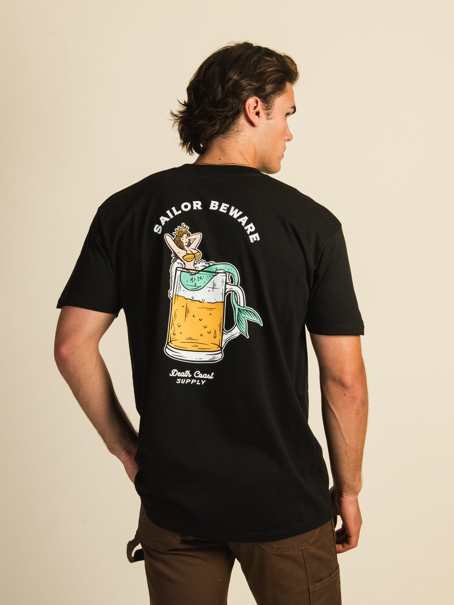 Death Coast Supply Sailor Beware Beer Graphic T-Shirt - Vintage Nautical Design for Casual Wear & Beer Lovers
