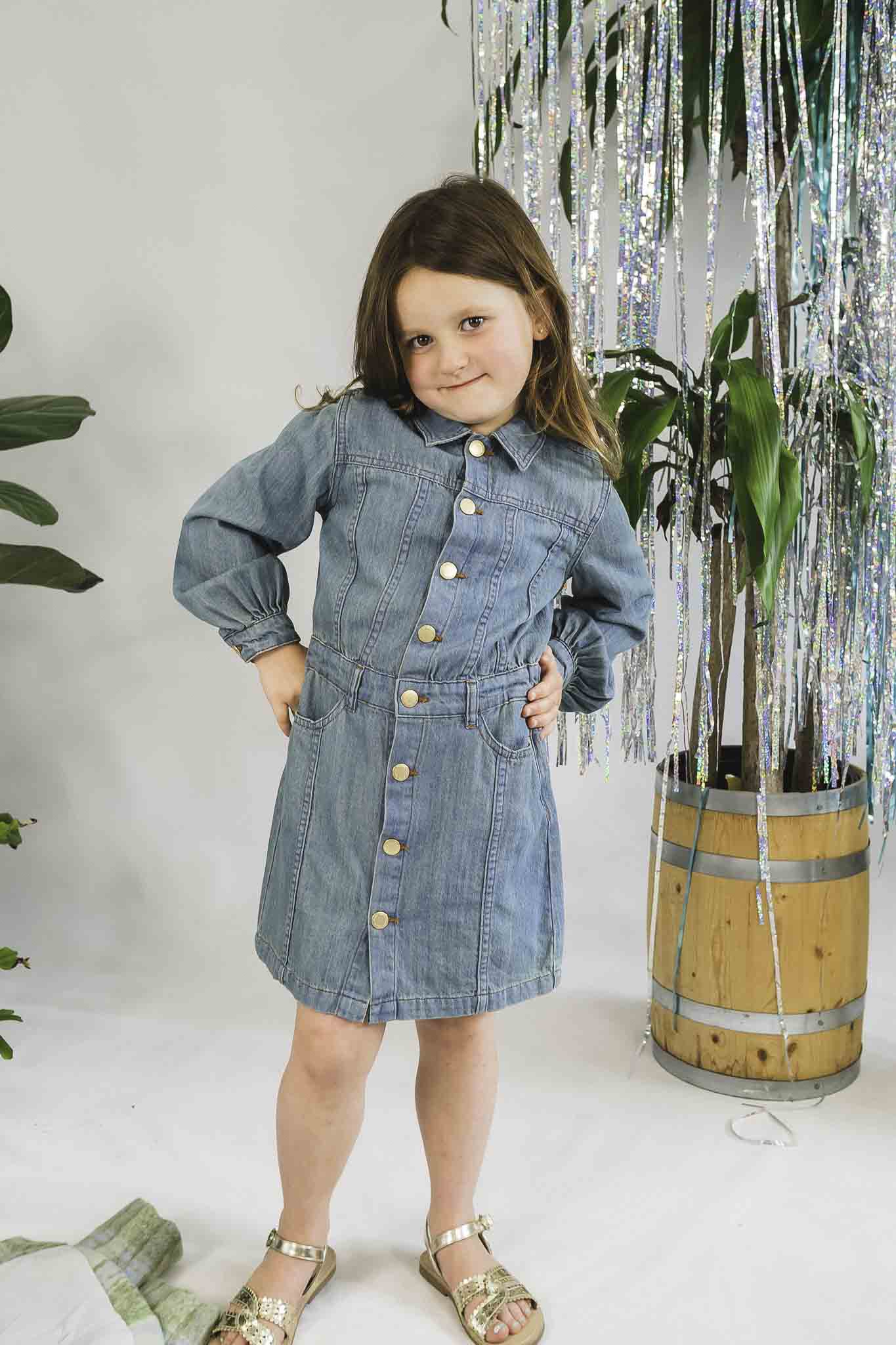 Chaya Washed Denim Blue Dress for Girls | Casual Summer Outfit | Perfect for School, Playdates & Family Outings
