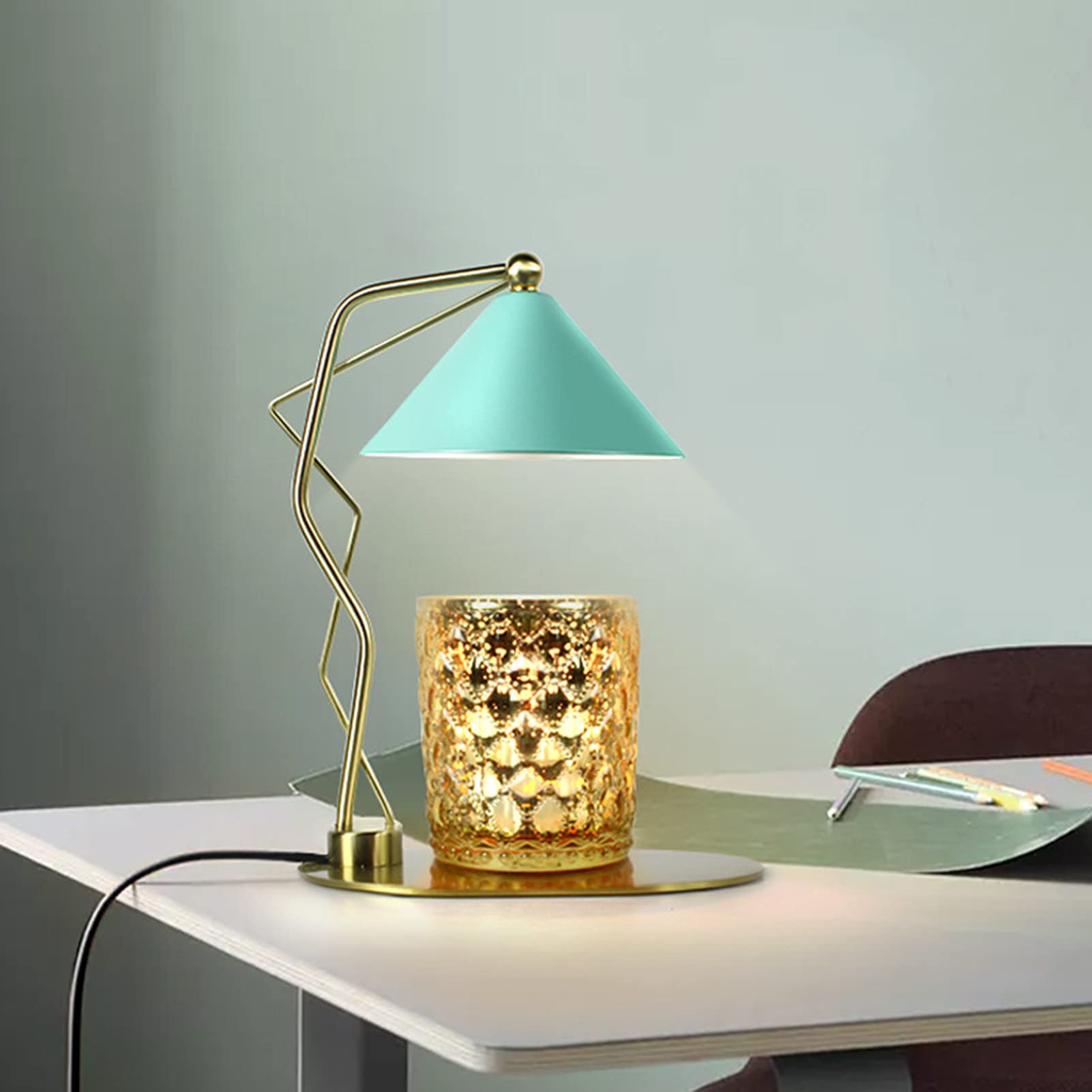 Aromatherapy Wax Melting Lamp - Maca Green Metal Candle Warmer with Adjustable Light & Frosted Body | Perfect for Home, Office & Spa Relaxation | Fragrance Gift Idea