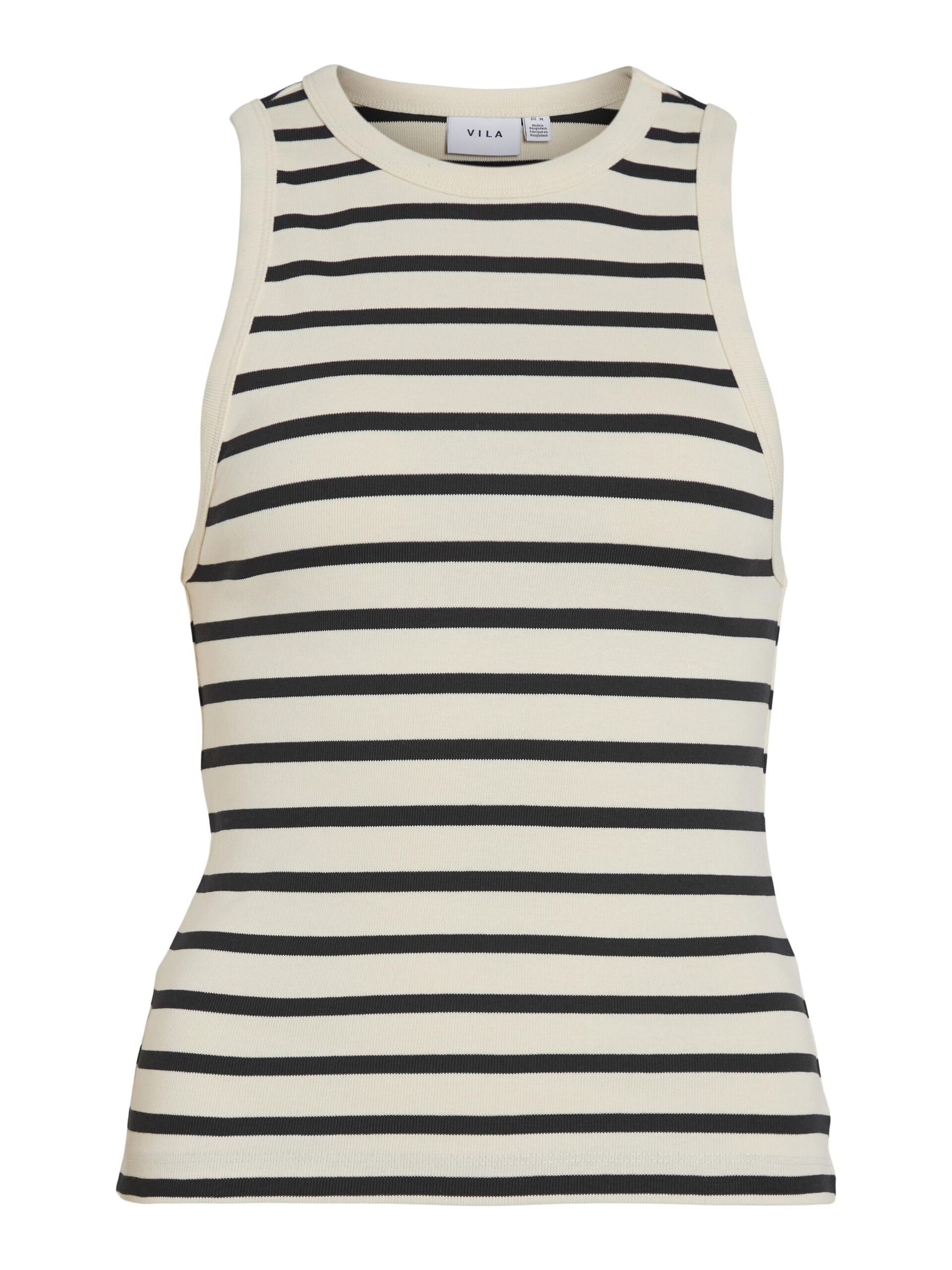 Bena O Neck Tank Top for Women - Soft Cotton Sleeveless Shirt (Eggnog/Black) - Perfect for Summer, Gym, and Casual Outfits