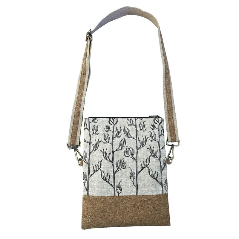 Eco-Friendly Cork Fabric Fold Over Bag - Harakeke Black on Natural by Jo Luping | Stylish & Sustainable Handbag for Work, Travel & Everyday Use