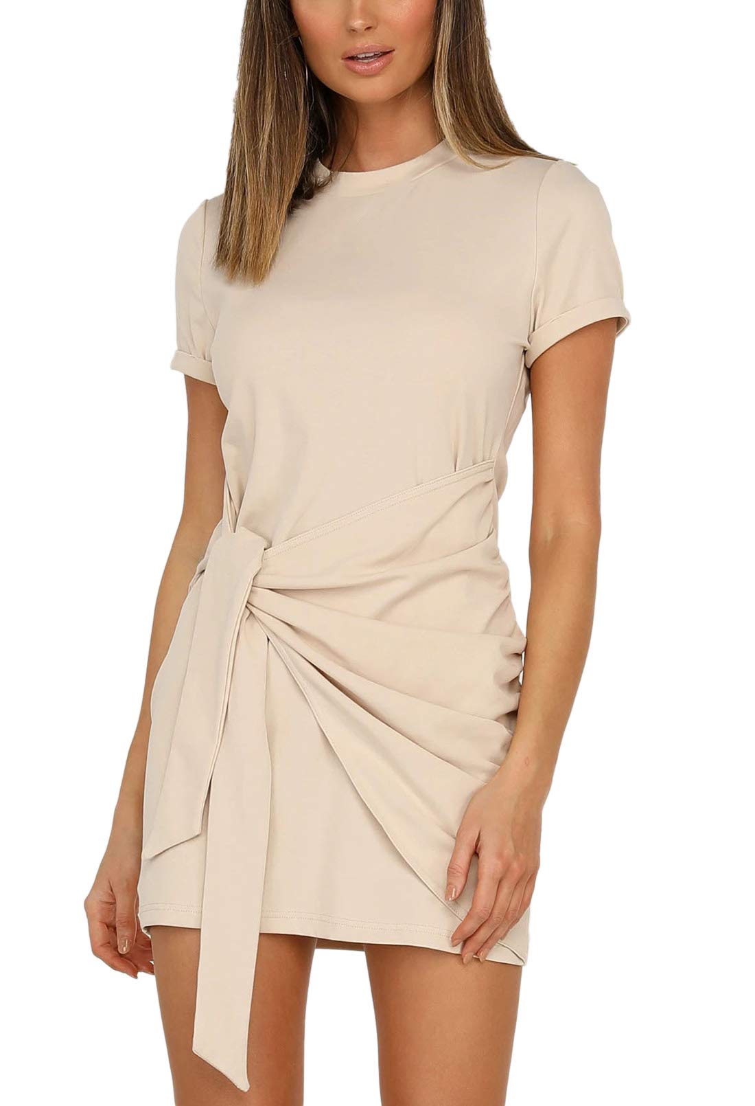 Linsery Women's Casual T-Shirt Mini Dress - Tie Waist Short Sleeve Tunic Summer Dress for Beach, Party & Everyday Wear