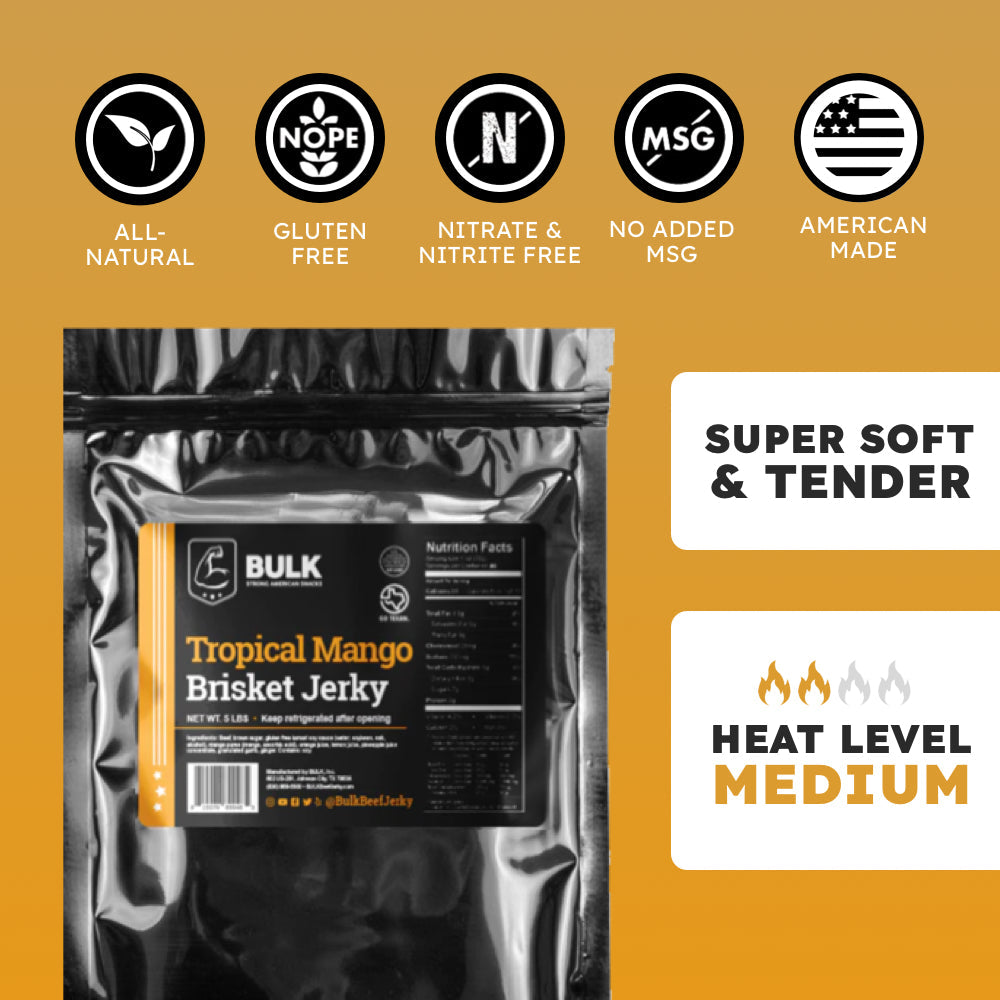 Premium Bulk Tropical Mango Flavored Beef Jerky - High Protein Snack for Hiking, Camping & Road Trips