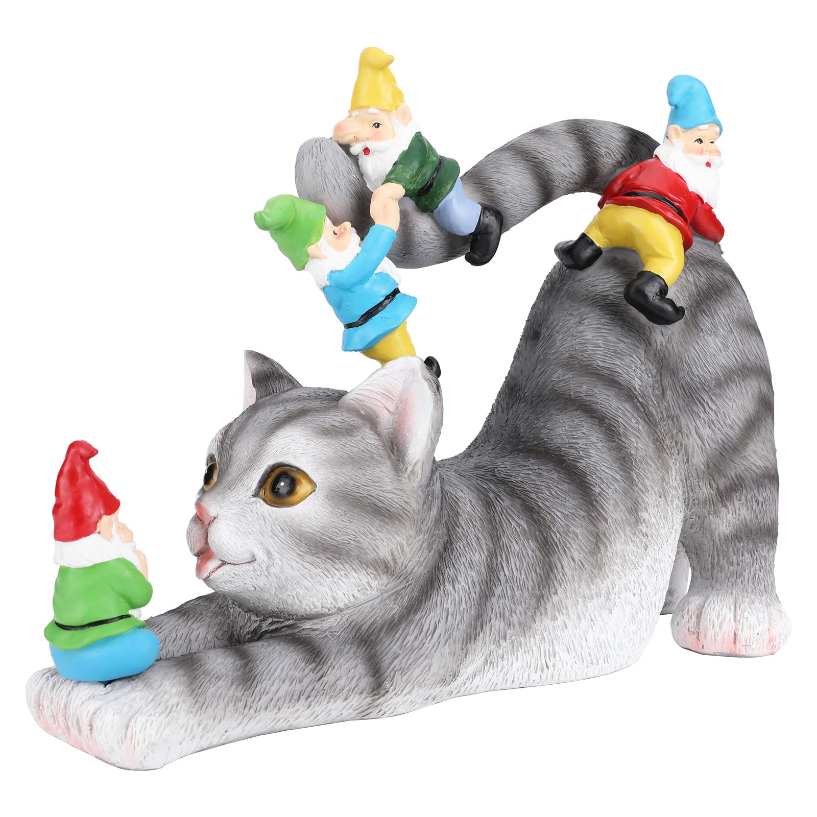 Resin Cat Statues for Garden Decor - Outdoor & Indoor Cat Sculptures with Gnomes - Perfect for Patio, Lawn, Yard & Home Decoration