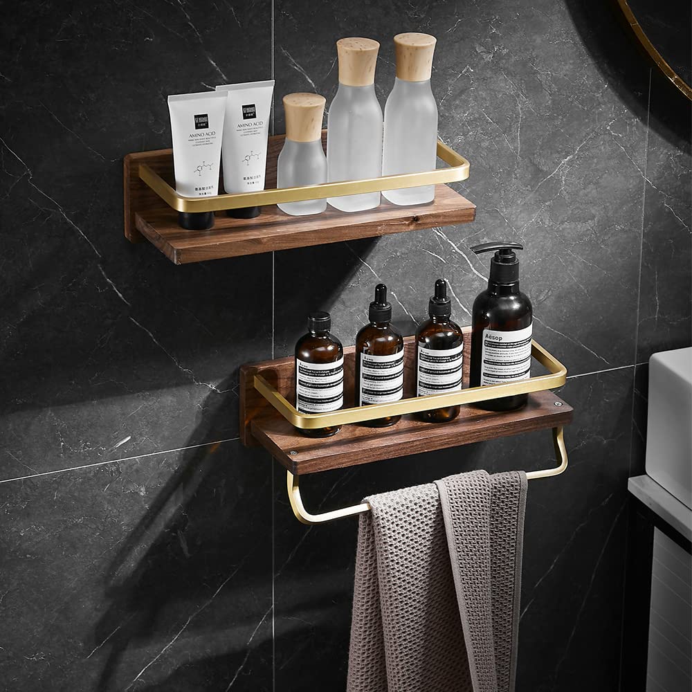2-Pack Wooden Shower Caddy with Towel Hooks - Bathroom & Kitchen Wall Mount Storage Organizer Shelf for Shampoo, Soap, and Toiletries - Perfect for Small Bathrooms, Apartments, and Dorm Showers