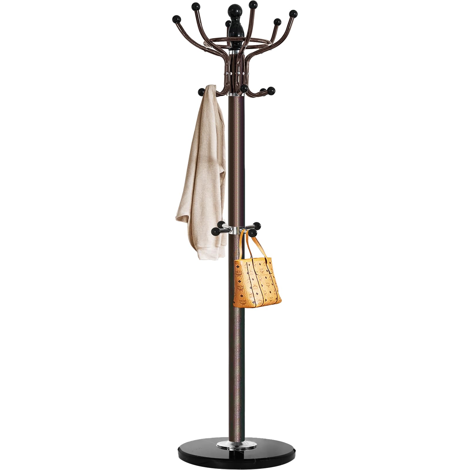 Kertnic 16-Hook Freestanding Coat Rack with Natural Marble Base - Bronze Entryway Hall Tree for Jackets, Hats, Purses & Scarves | Easy Assembly | Perfect for Foyers, Bedrooms & Mudrooms