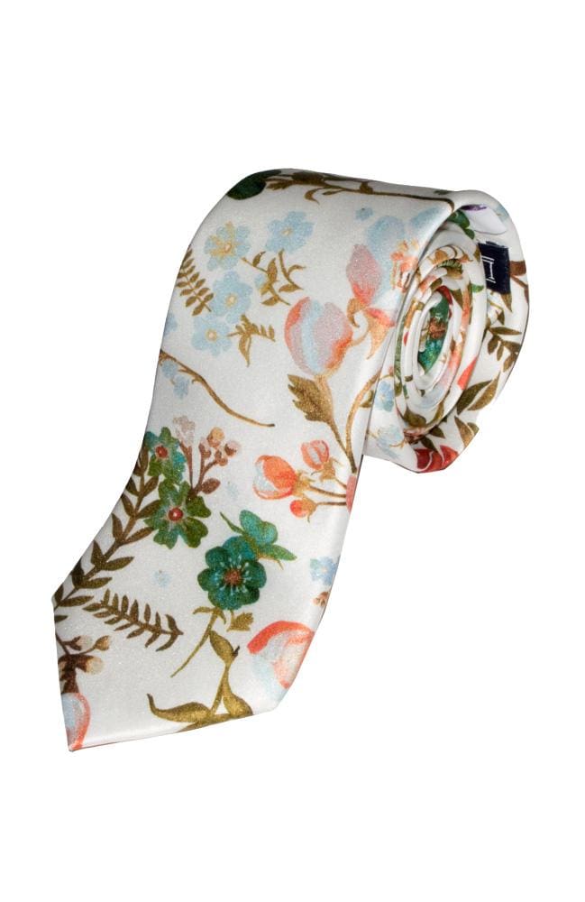 LA Smith Heidi White Pure Silk Tie - Luxury Liberty Fabric Necktie for Men - Perfect for Weddings, Business Meetings & Formal Events