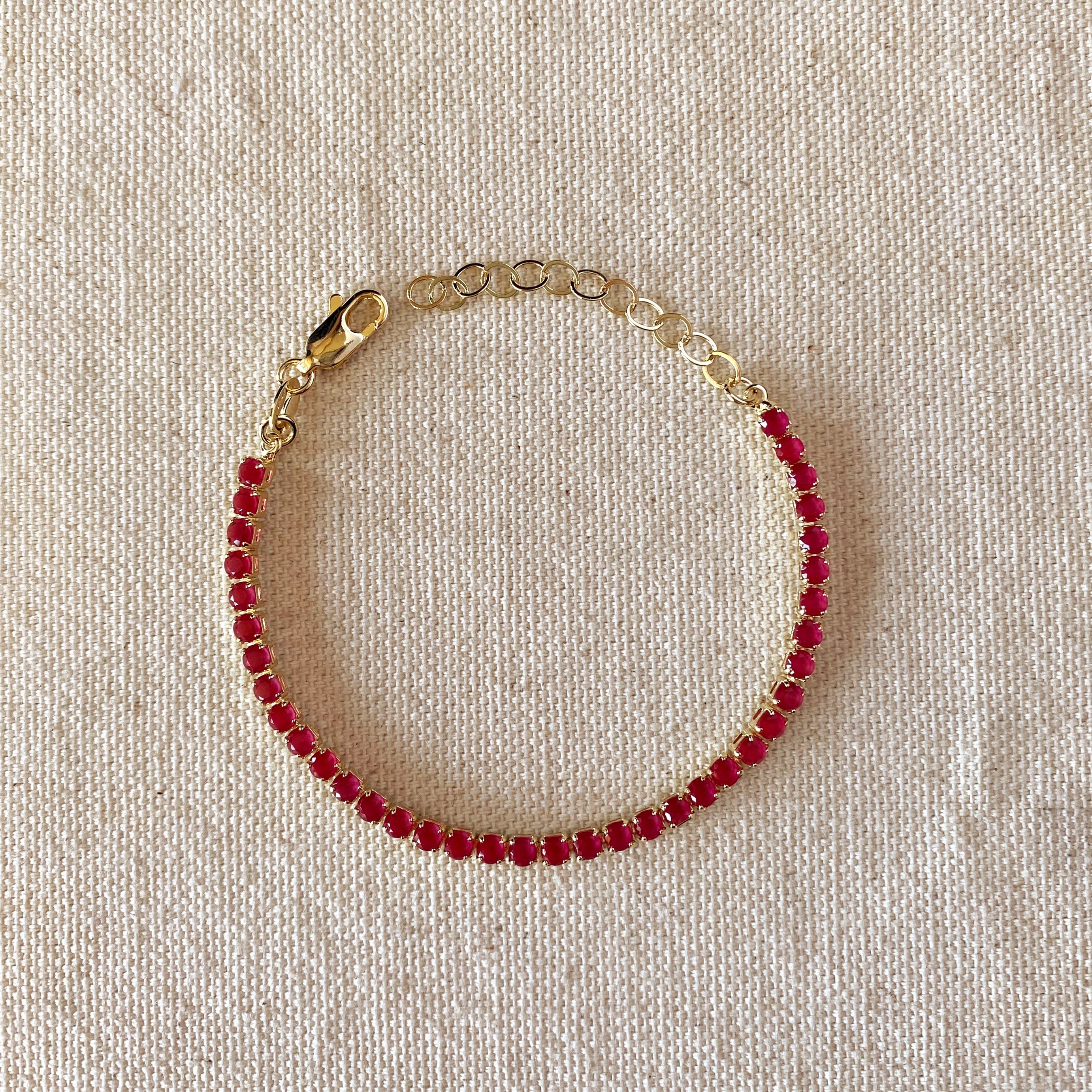 18K Gold Filled 3mm Cubic Zirconia Fuchsia Bracelet for Women - Elegant Pink Gemstone Bangle for Parties, Weddings & Special Occasions