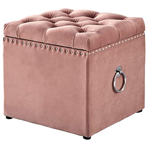 Velvet Storage Ottoman - Blush & Chrome for Living Room & Bedroom