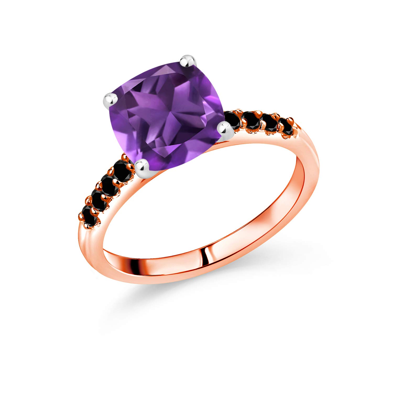 2.43 Ct Natural Purple Amethyst & Black Diamond Ring in 10K Rose Gold with White Gold Prongs | Elegant Jewelry for Women, Perfect for Weddings, Anniversaries & Special Occasions