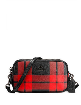 Coach Plaid Print Leather Crossbody Pouch - Stylish & Compact Bag for Women | Perfect for Everyday Use, Travel & Shopping