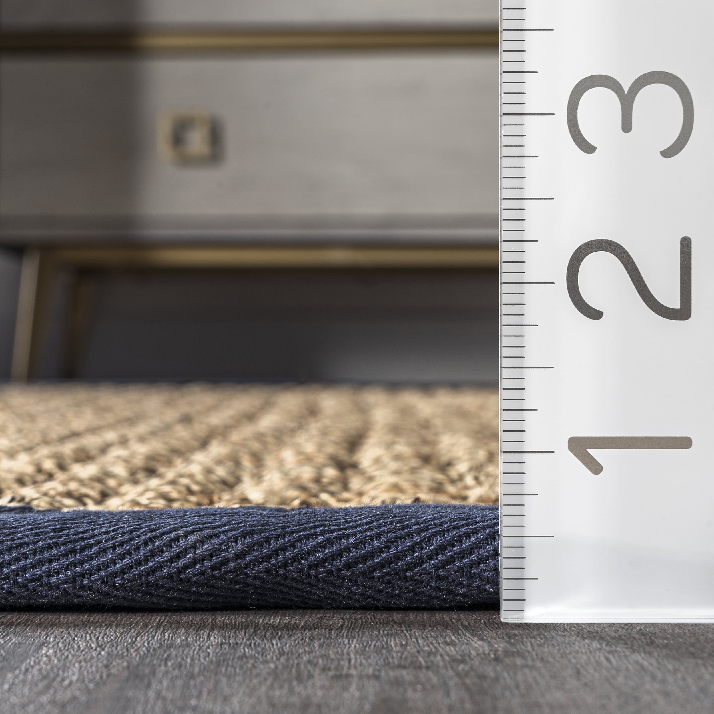 Checker Weave Seagrass Rug - Navy Blue Natural Fiber Floor Mat for Living Room, Bedroom, or Patio - Eco-Friendly Home Decor