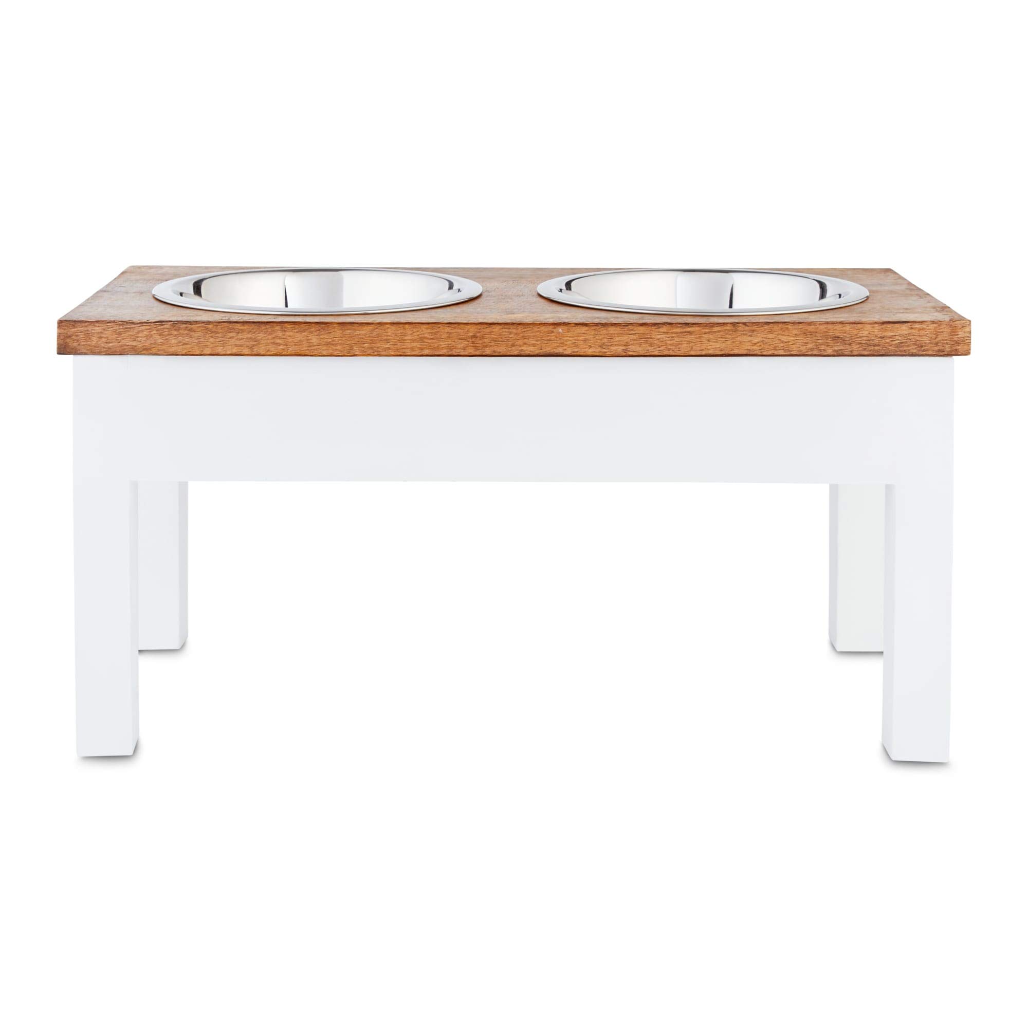 EveryYay White Wood Elevated Double Diner Dog Feeder - 7 Cup Capacity for Medium & Large Dogs - Perfect for Dining Areas & Pet Feeding Stations