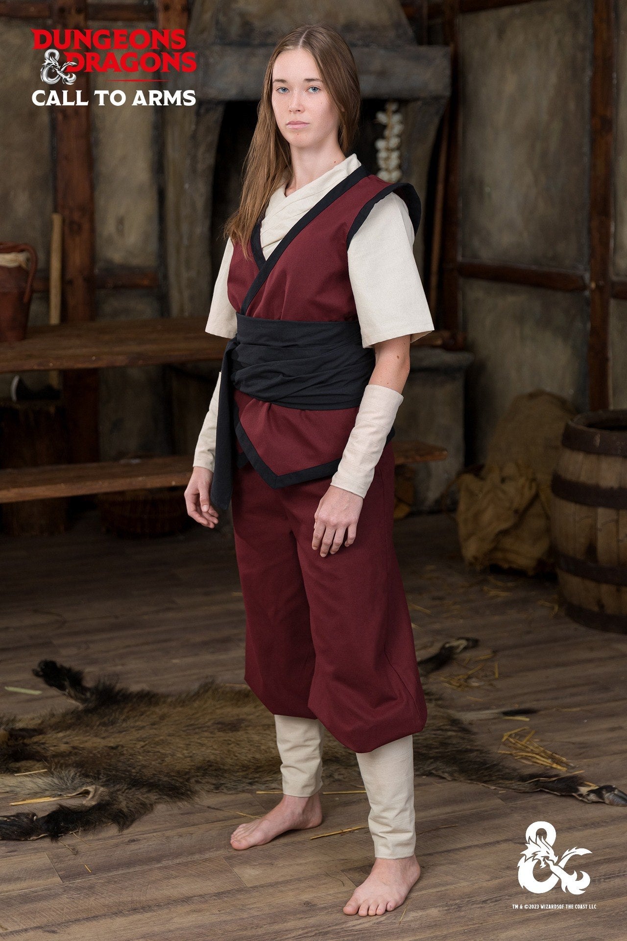 Dungeons & Dragons Monk Costume Set - Burgundy & Black Outfit for Cosplay, LARP, and Fantasy Roleplaying