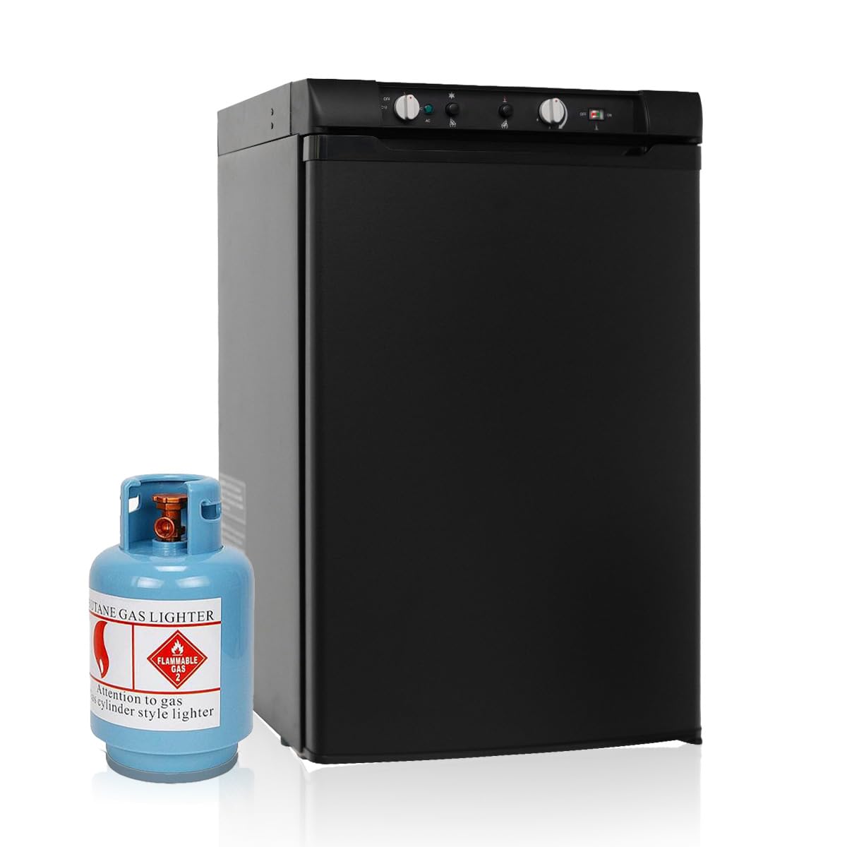 Smad 3.5 Cu.ft. RV Refrigerator - 3 Way Power (Propane/110V/12V) with Freezer - Adjustable Thermostat & Flame Indicator - Perfect for Camping, Off-Grid Living & Travel Trailers - Black
